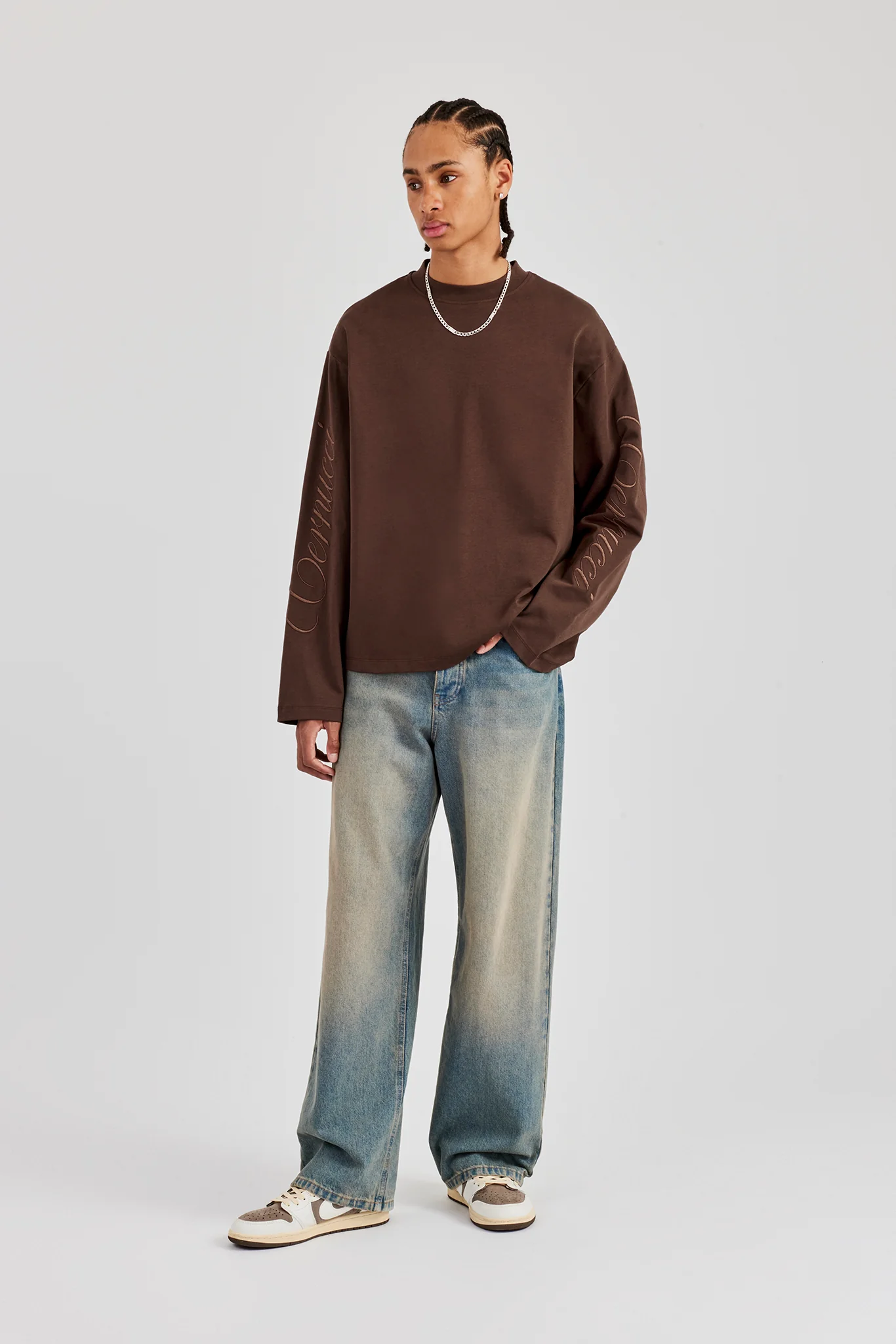 Embroidered Long Sleeve T-Shirt - Chocolate - Image 5