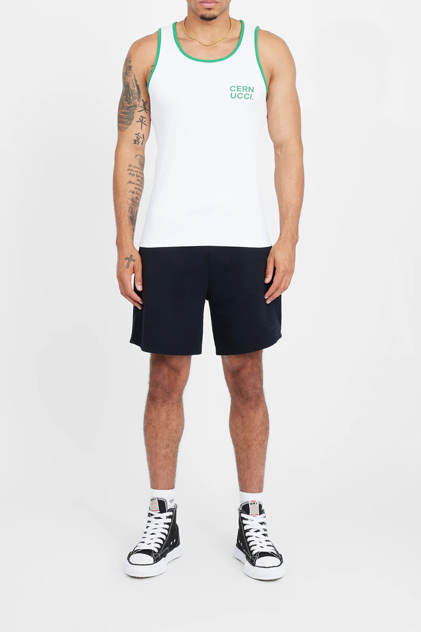 Embroidered Muscle Fit Vest - White & Green - Image 2