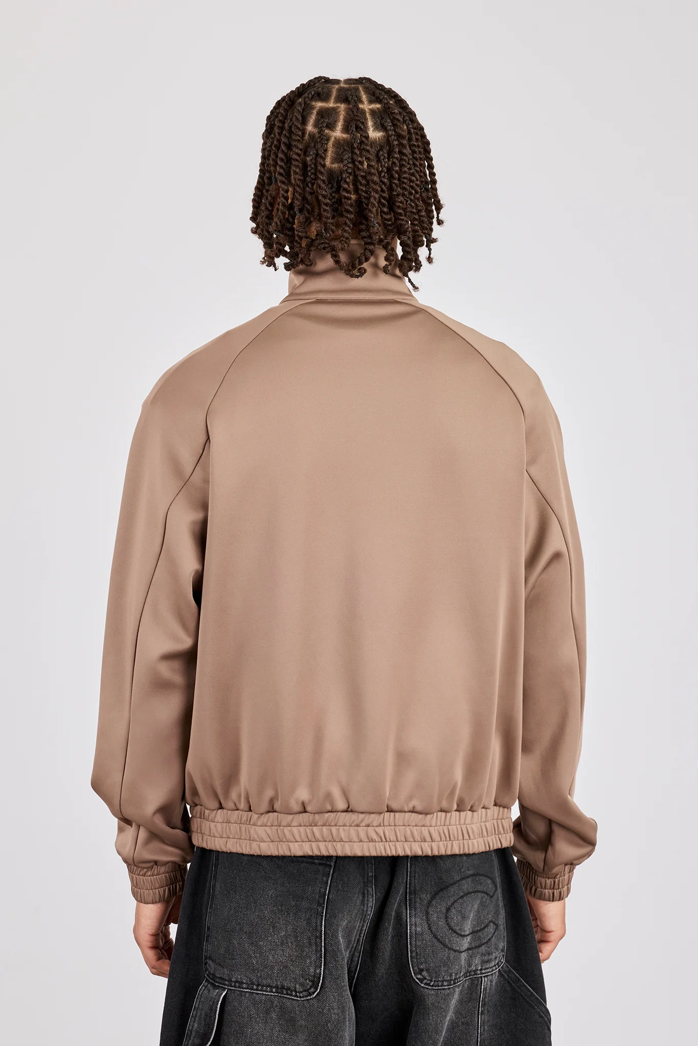 Embroidered Poly Raglan Track Jacket - Taupe - Image 4