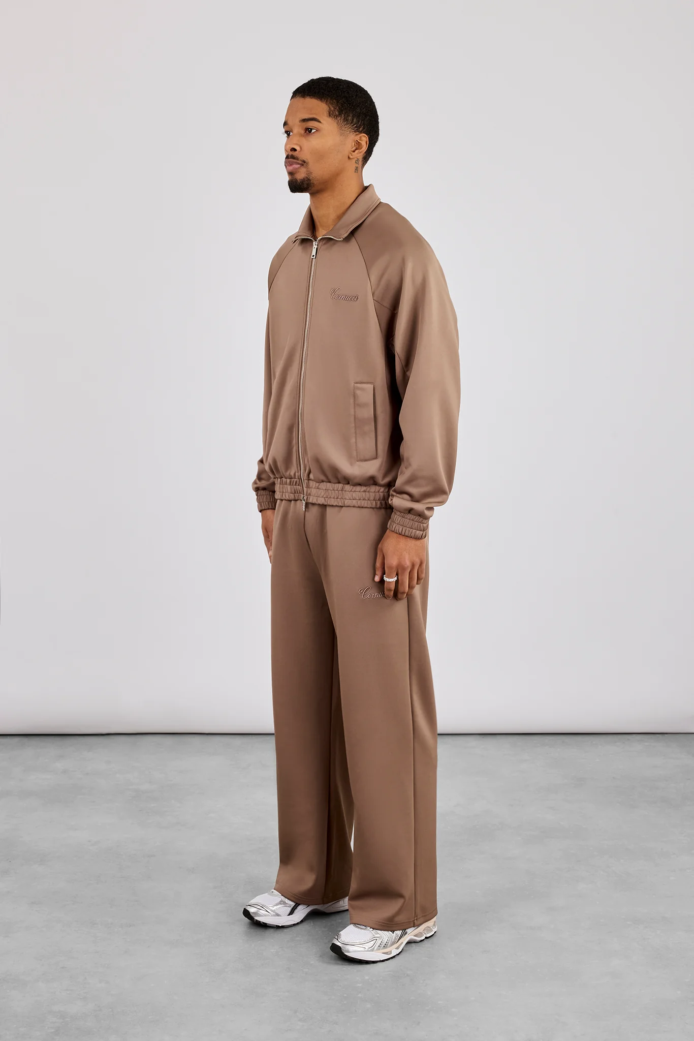Embroidered Poly Raglan Track Jacket & Track Pant - Taupe - Image 2