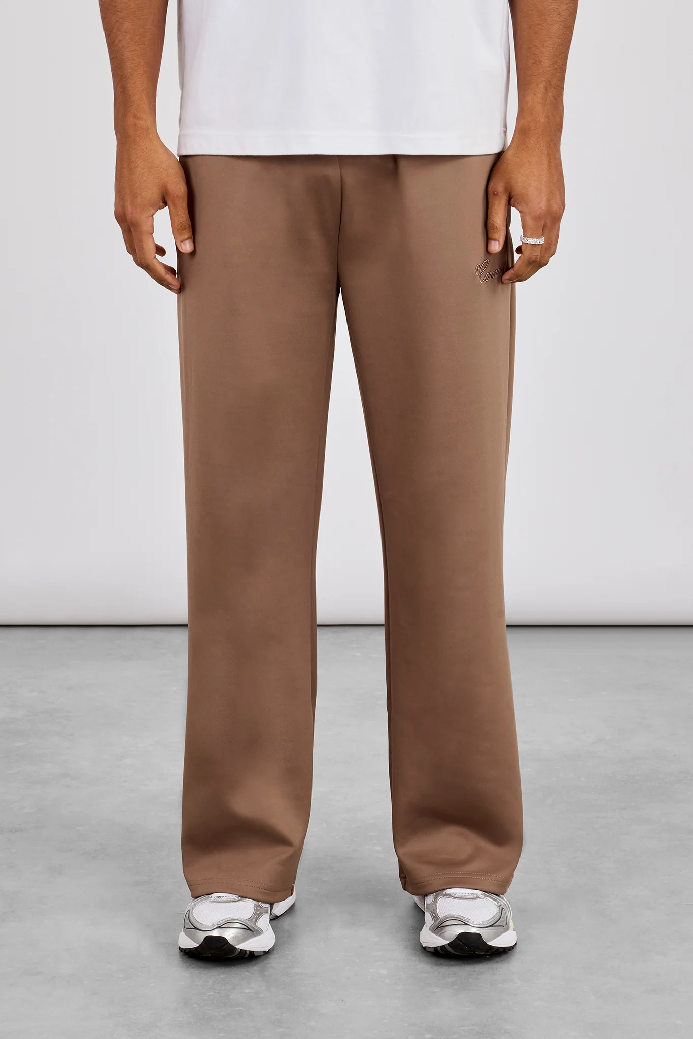 Embroidered Poly Track Pant - Taupe - Image 2