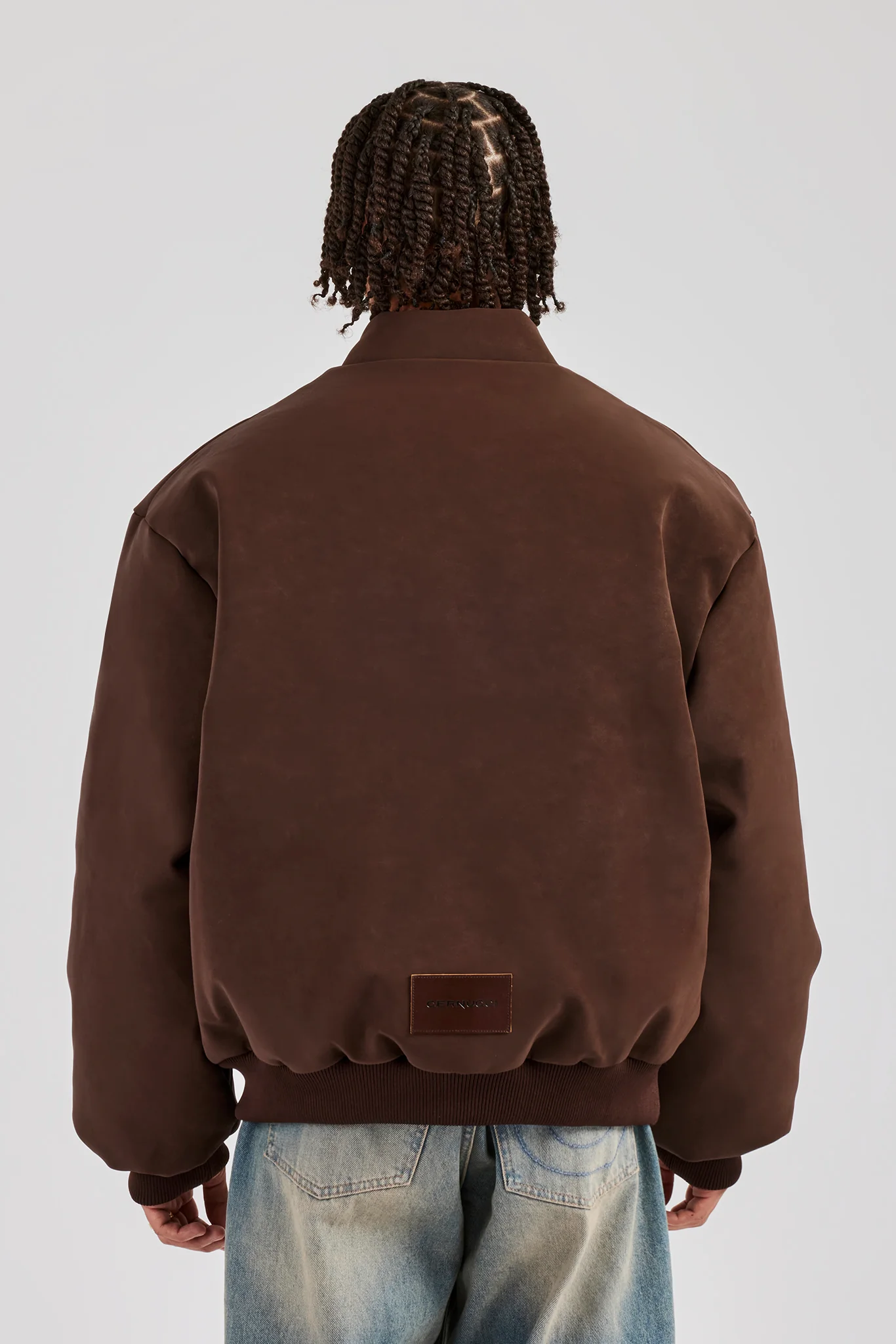 Embroidered Puffer Bomber Jacket - Chocolate - Image 3