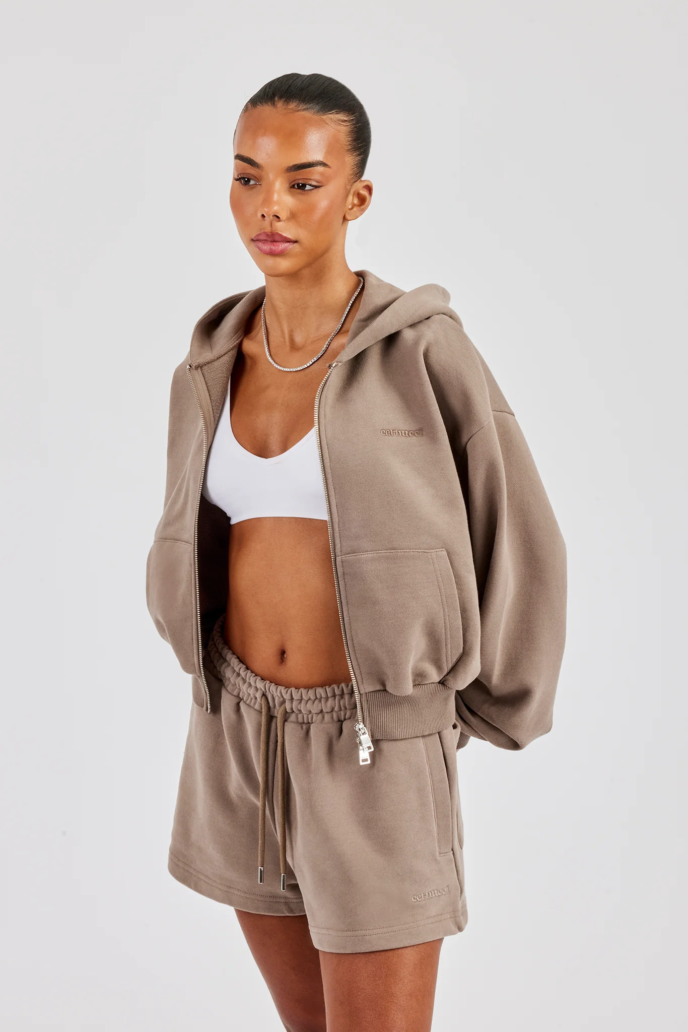 Embroidered Short - Taupe - Image 4