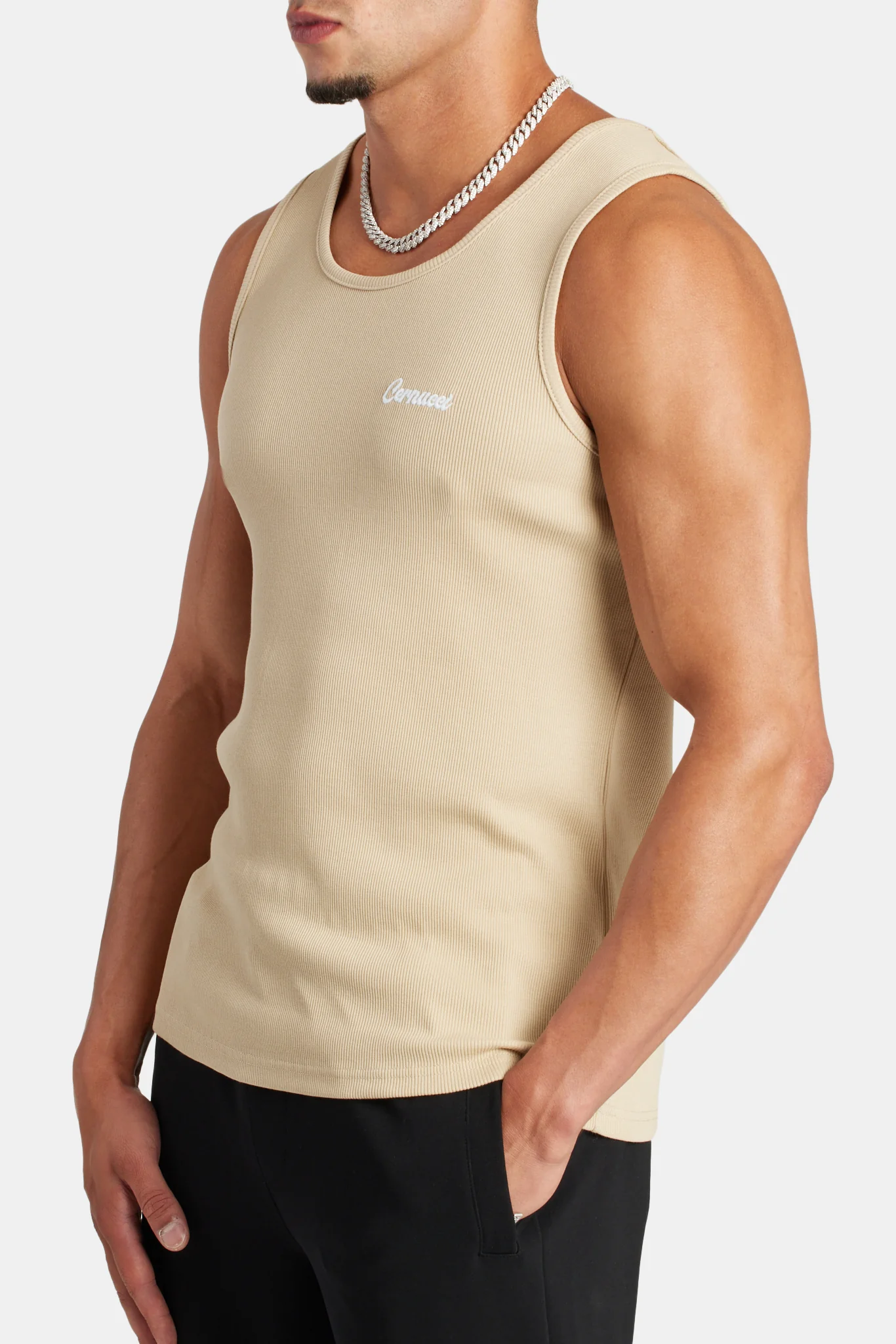 Embroidered Slim Fit Vest - Stone - Image 2