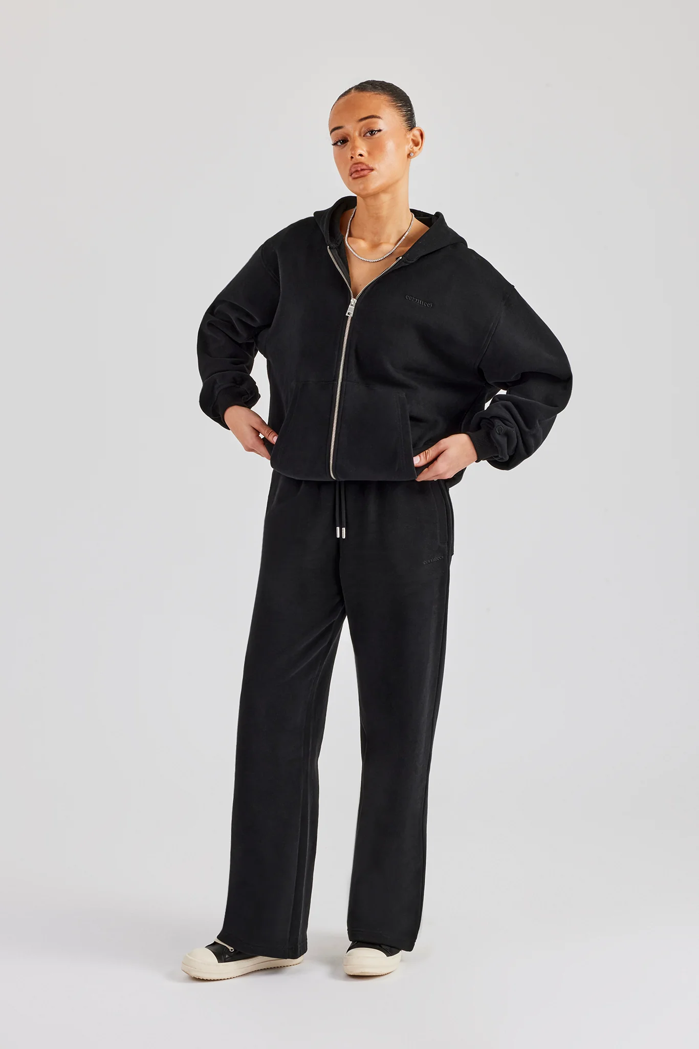 Embroidered Wide Leg Jogger - Black - Image 4