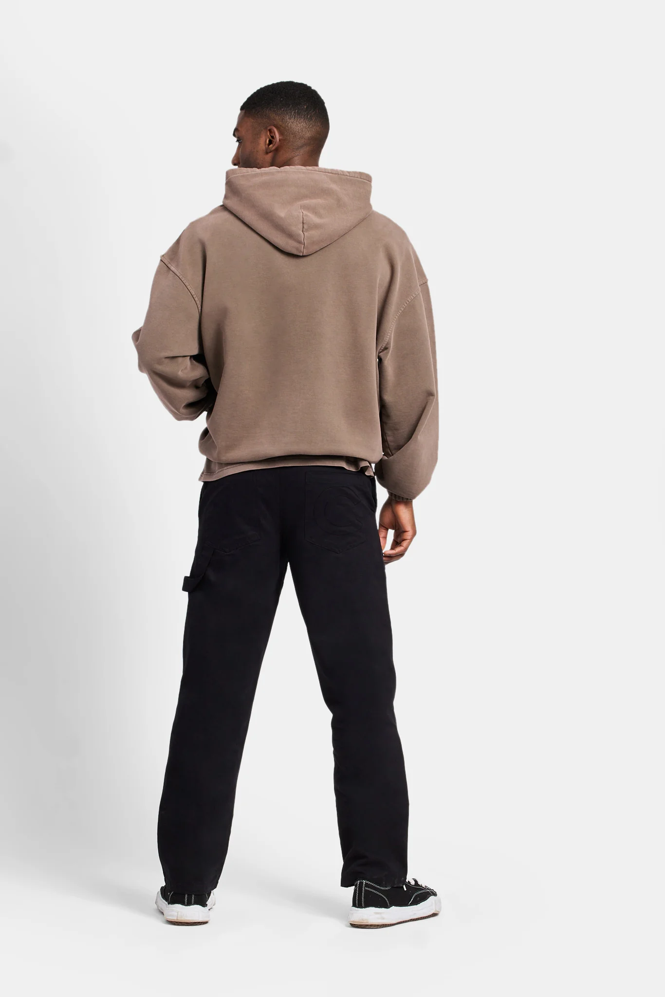 Embroidered Zip Through Hoodie - Washed Brown - Image 6