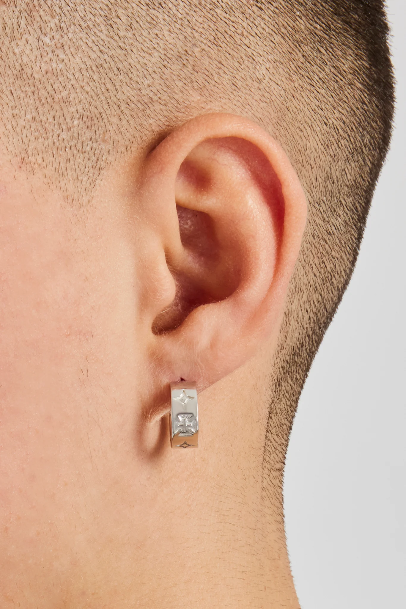 Engraved Motif Huggie Earrings - 15mm - Image 2