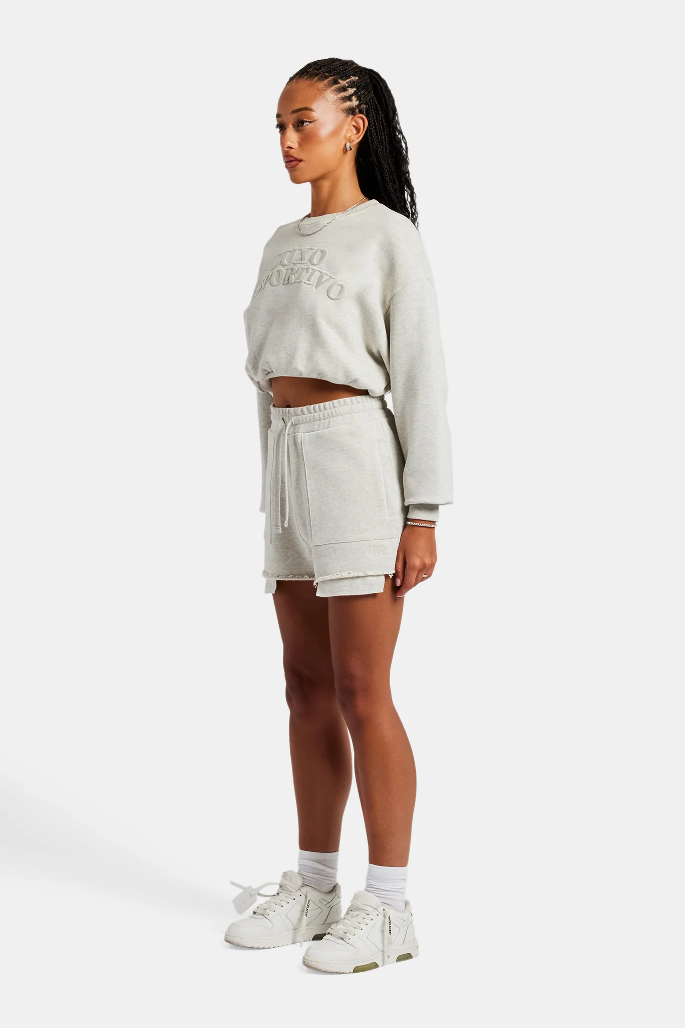 Esportivo Embroidered Sweat & Short Set - Grey Marl - Image 2
