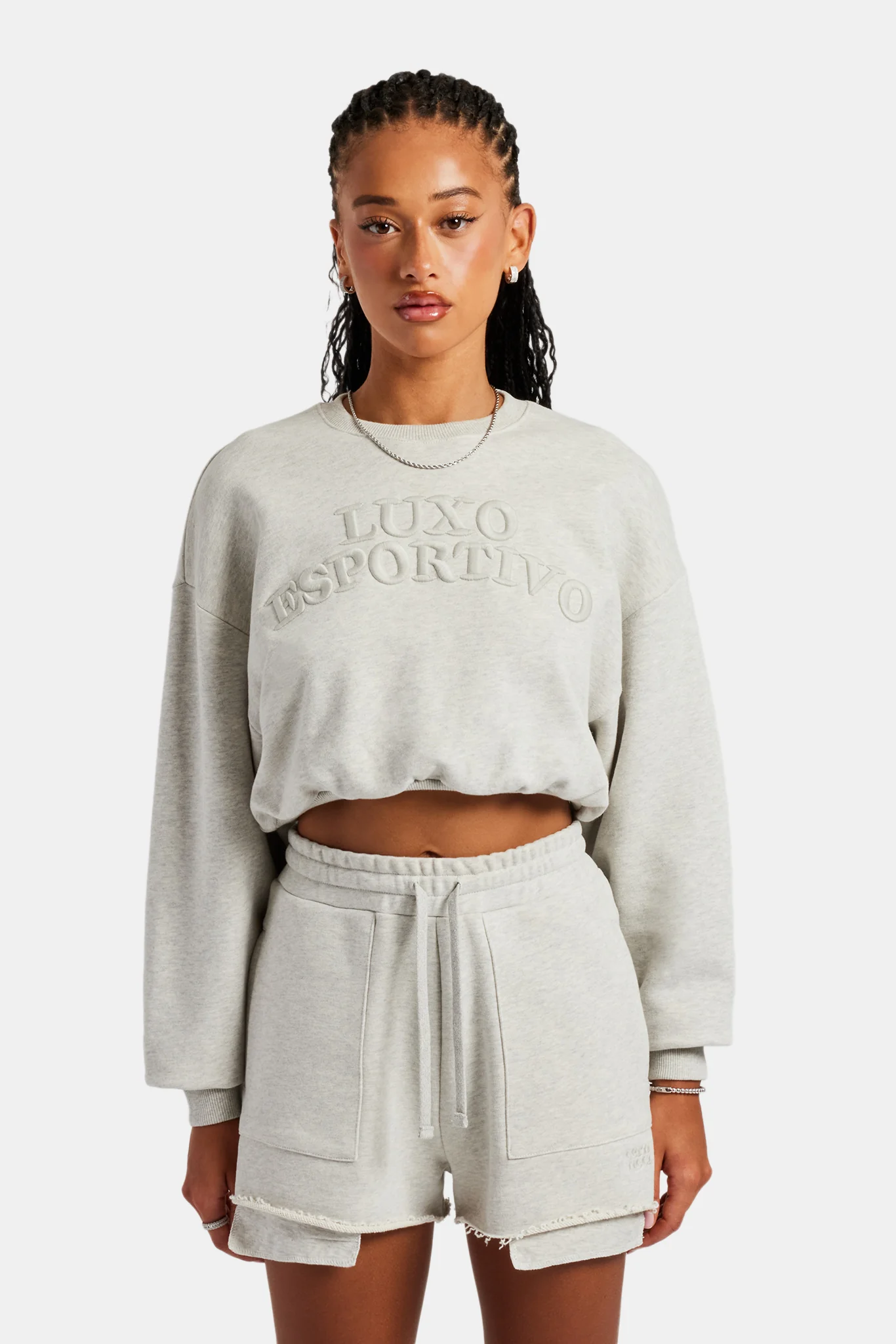 Esportivo Embroidered Sweat & Short Set - Grey Marl - Image 4