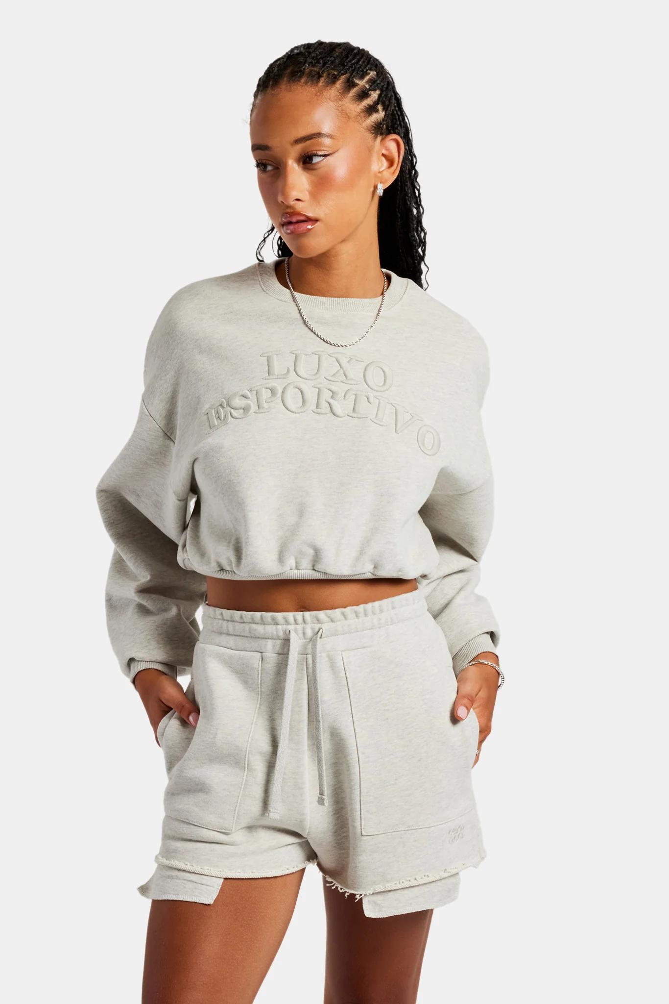 Esportivo Embroidered Sweat & Short Set - Grey Marl - Image 5