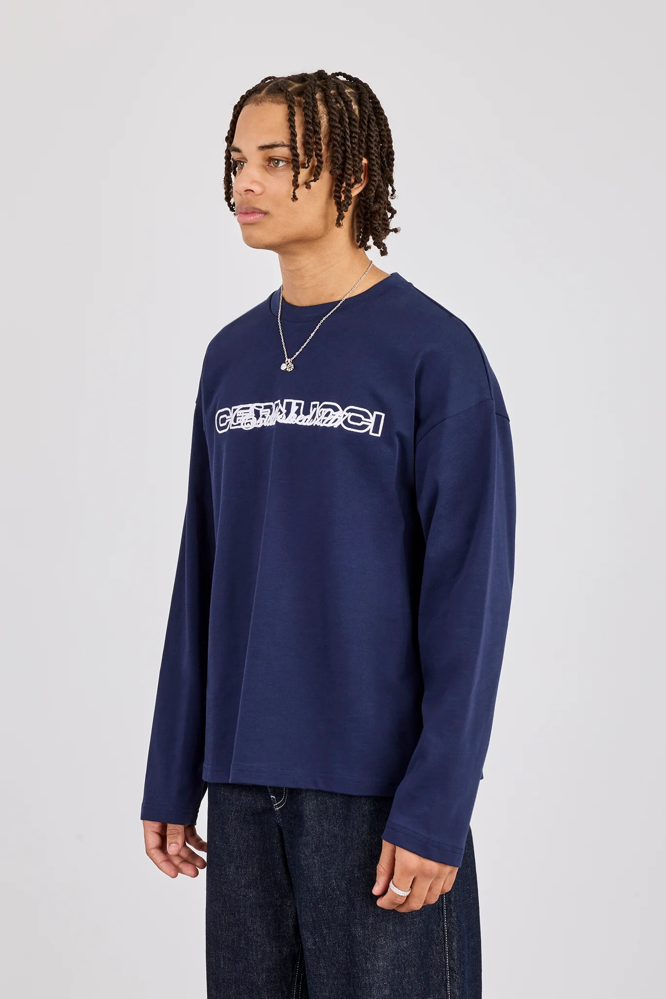 Established 2017 Boxy Long Sleeved T-Shirt - Navy Blue - Image 2