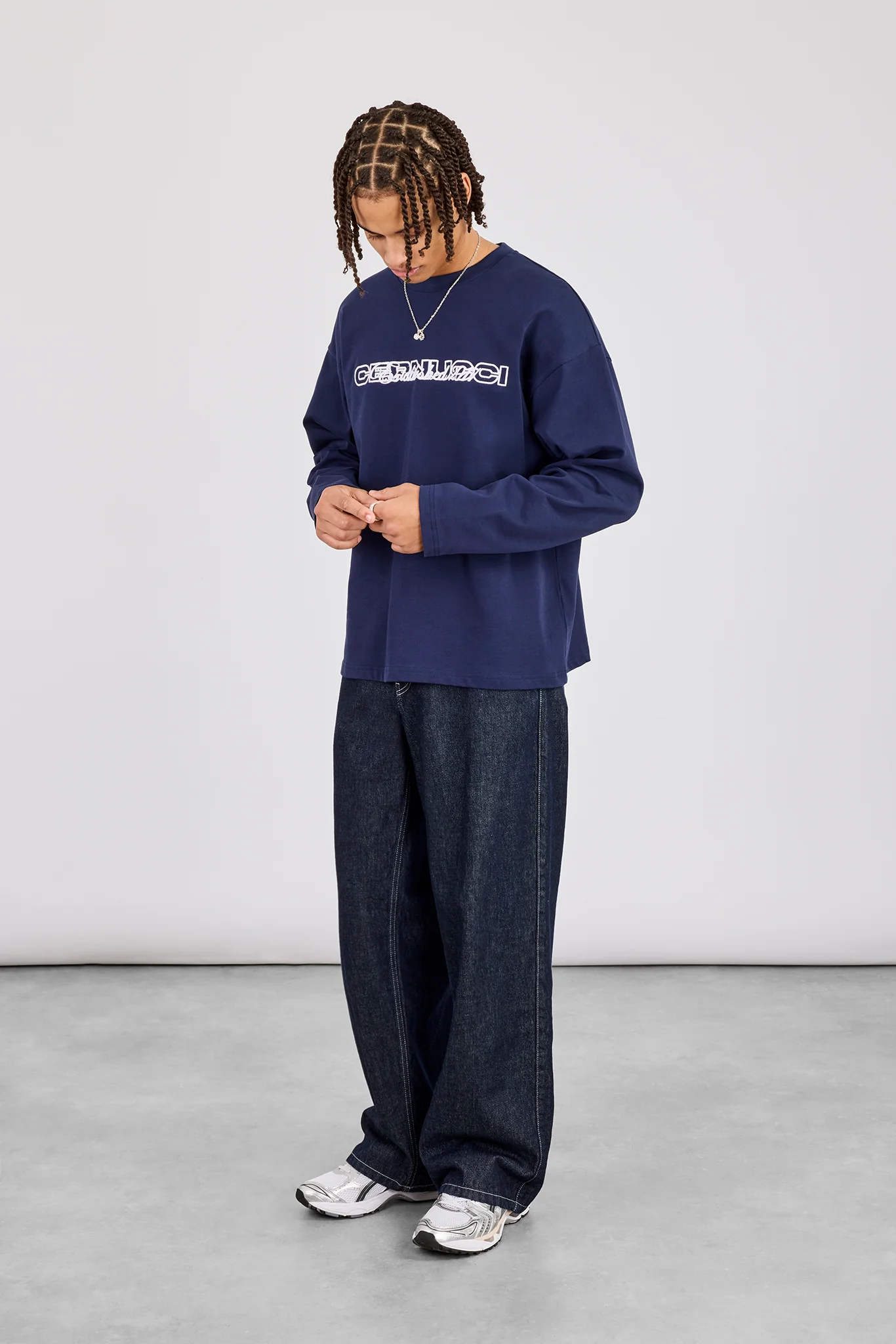 Established 2017 Boxy Long Sleeved T-Shirt - Navy Blue - Image 4