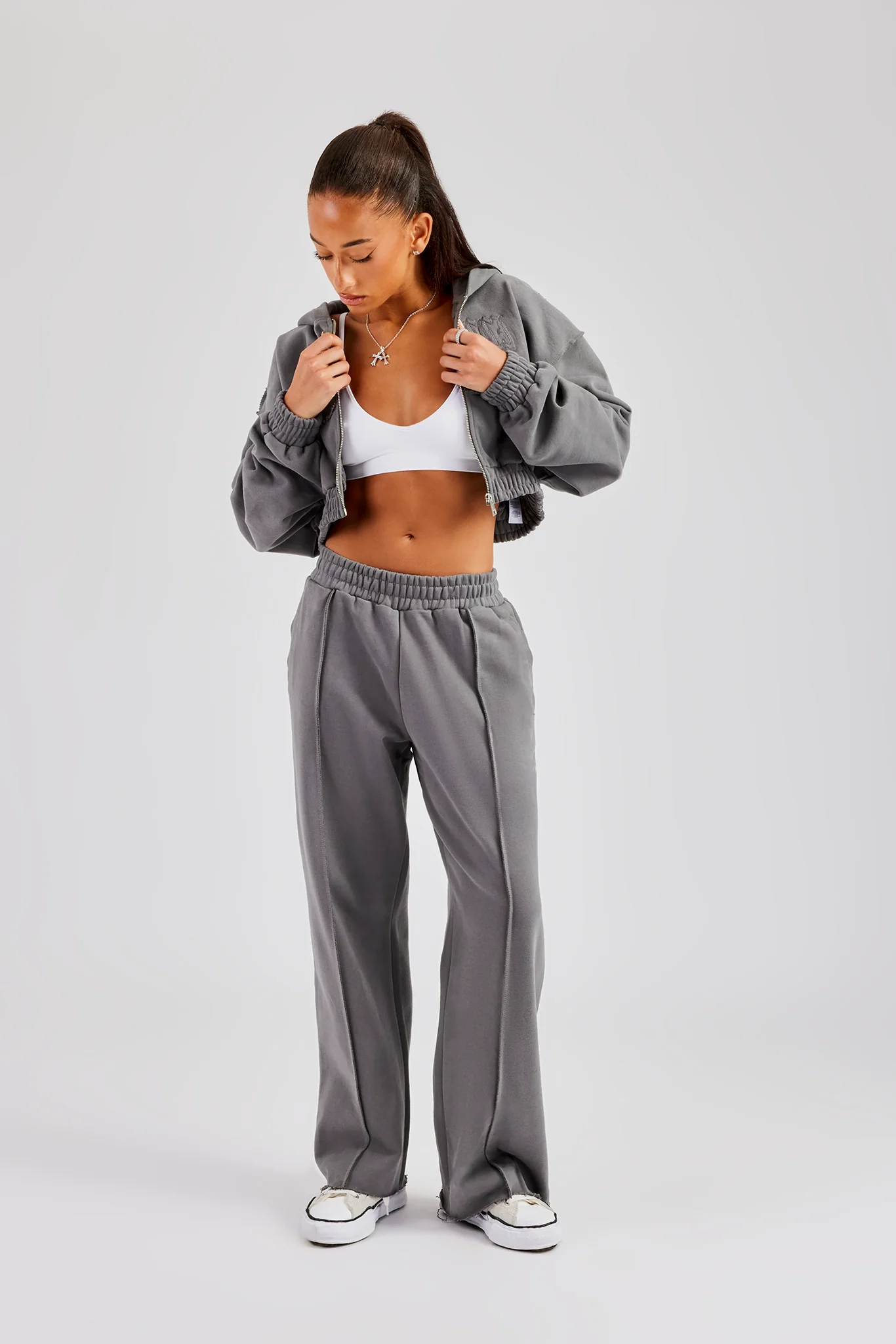 Exposed Seam Wide Leg Jogger - Charcoal - Image 2