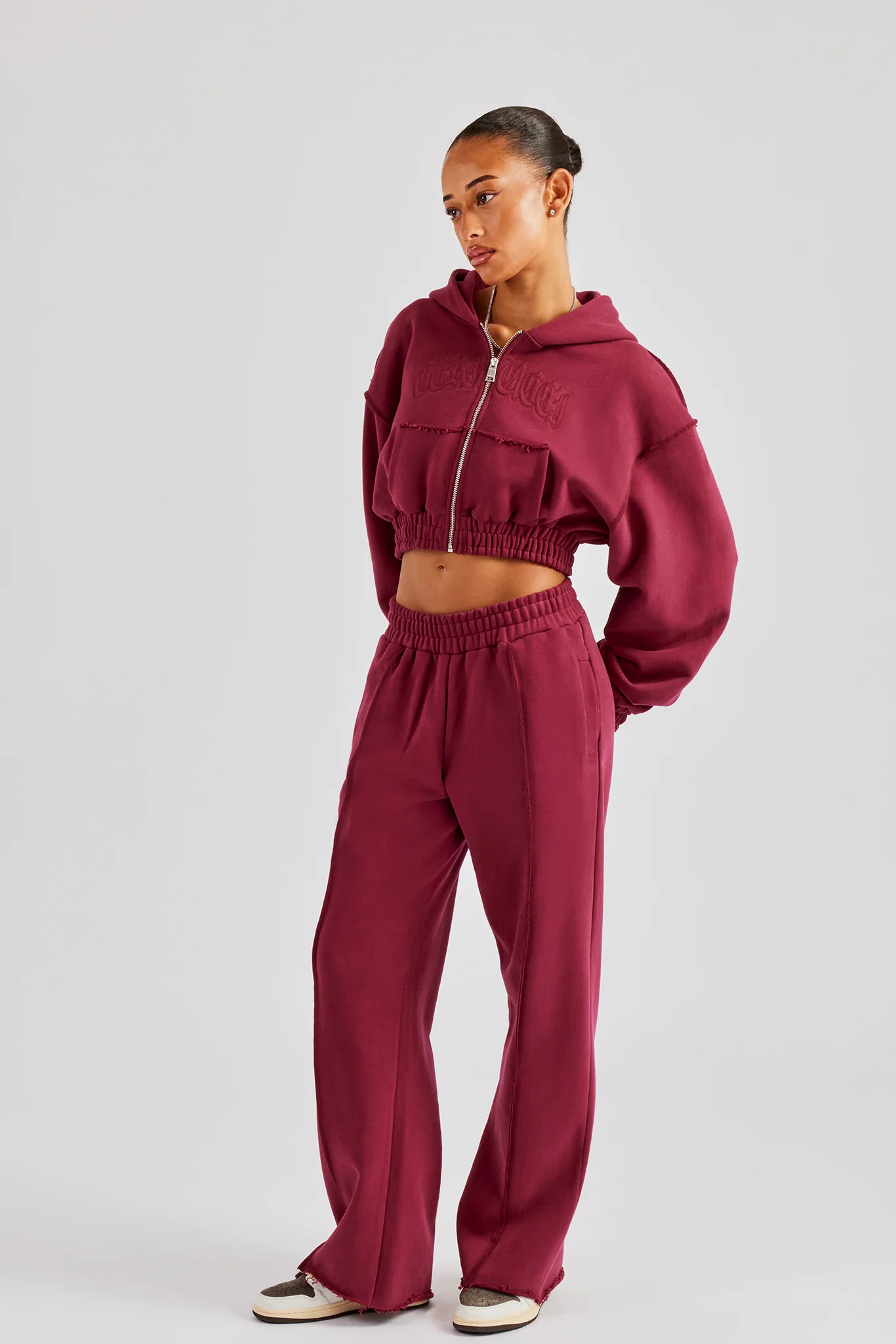 Exposed Seam Wide Leg Jogger - Cherry Red - Image 3