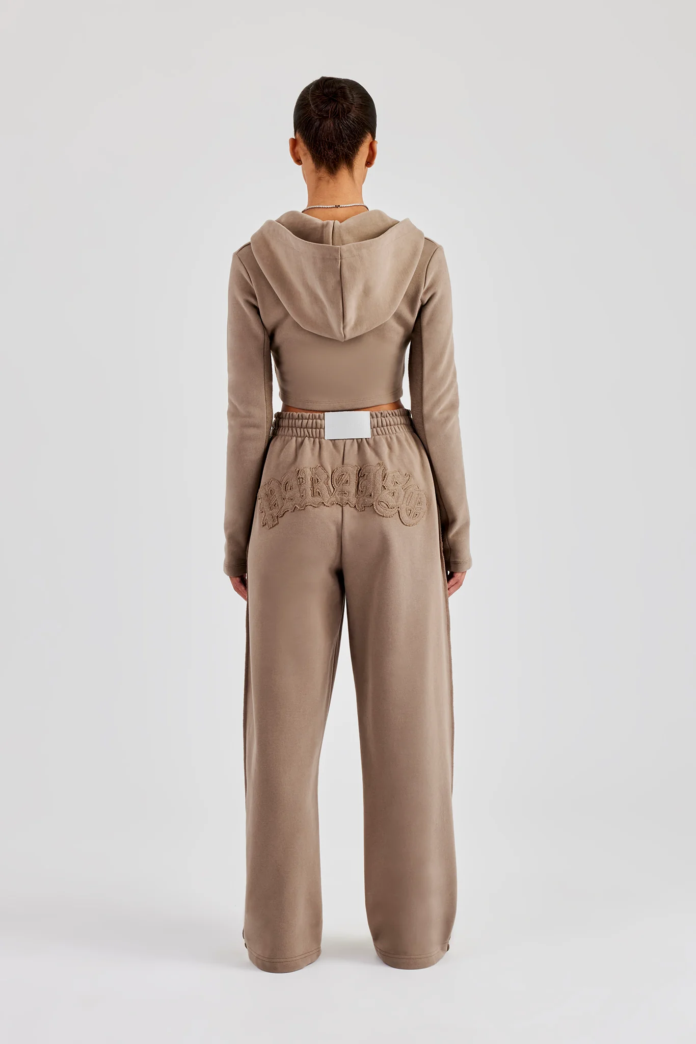 Fitted Reverse Loopback Hoodie & Wide Leg Jogger - Taupe - Image 3