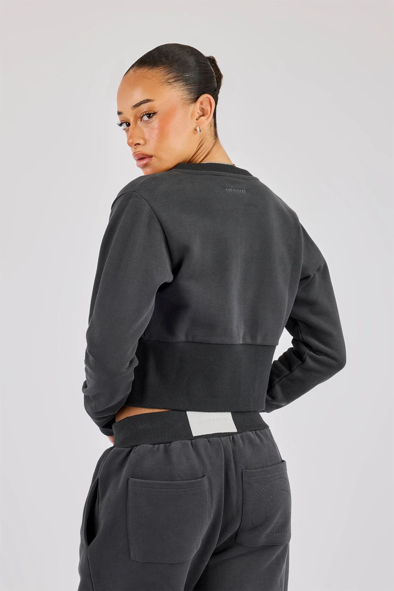 Fitted Rib Zip Through Sweat - Charcoal - Image 3