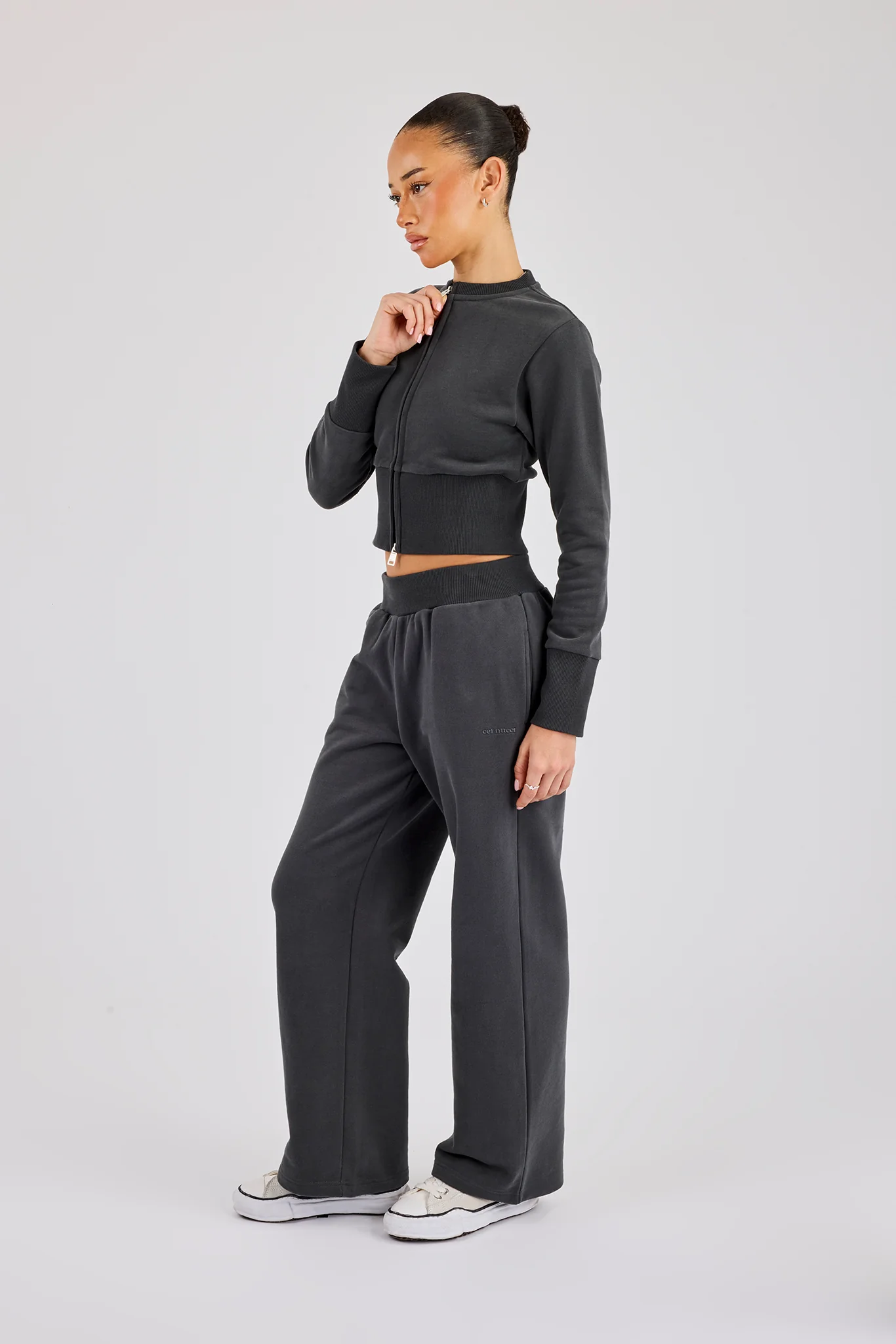 Fitted Rib Zip Through Sweat - Charcoal - Image 5