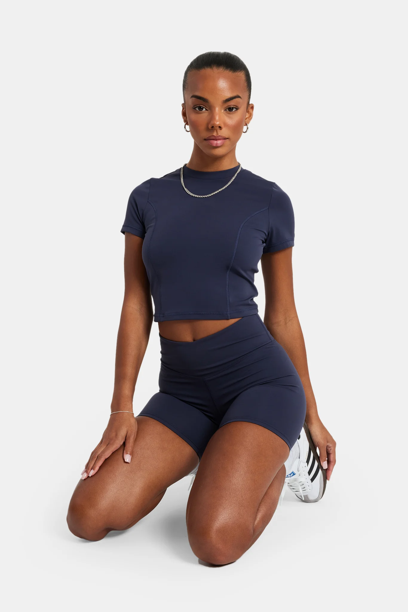 Fitted Seam Detail T-Shirt - Navy - Image 2