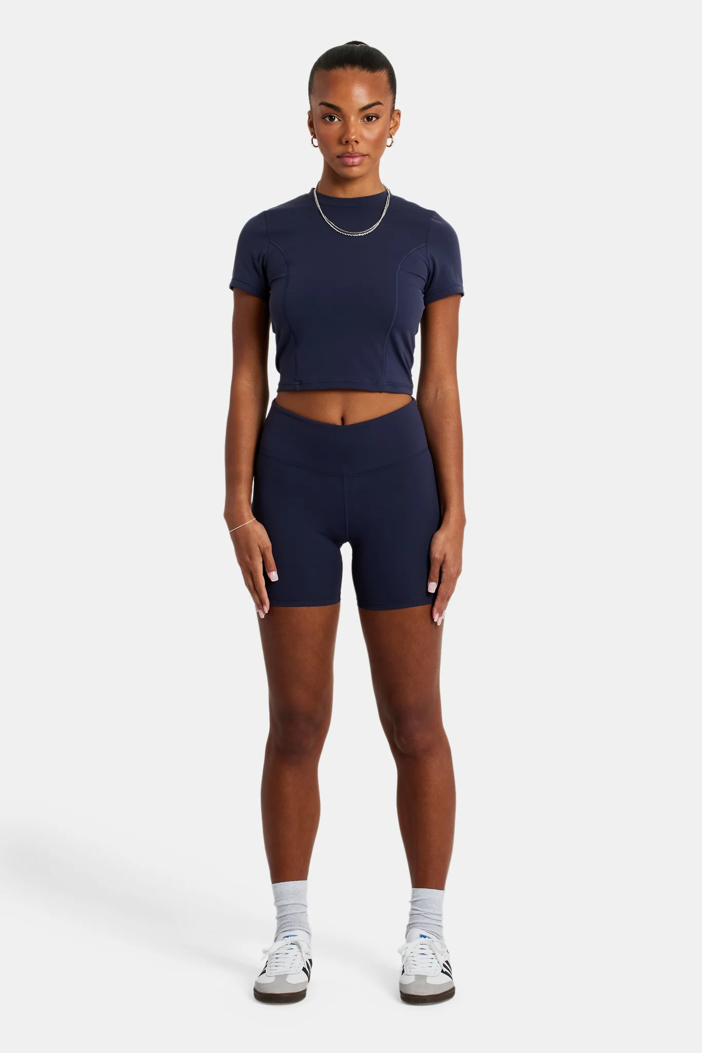 Fitted Seam Detail T-Shirt - Navy - Image 4