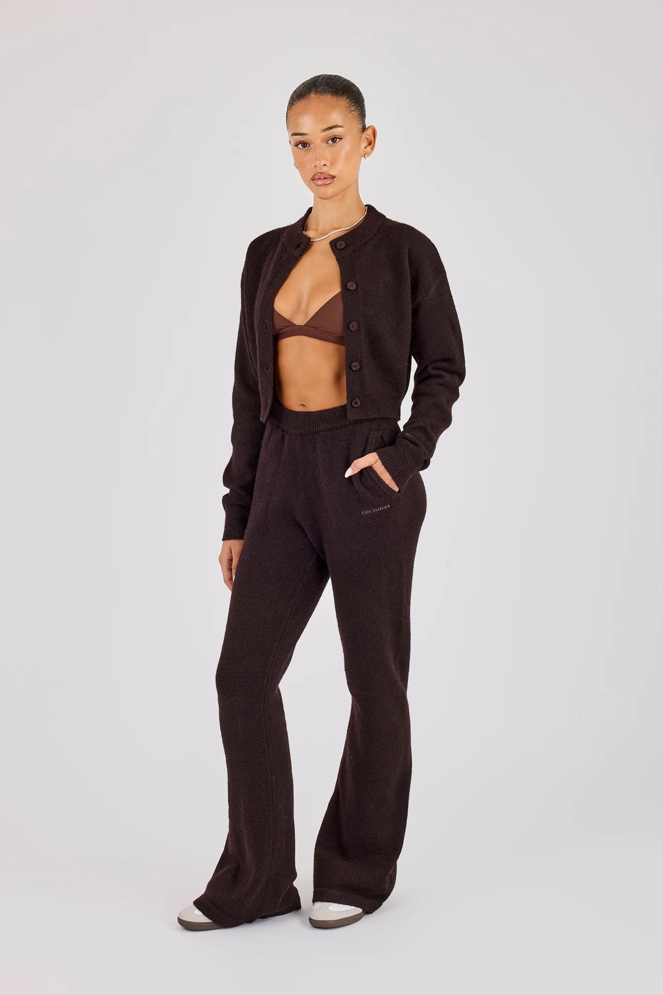 Flare Knitted Trouser - Chocolate - Image 2