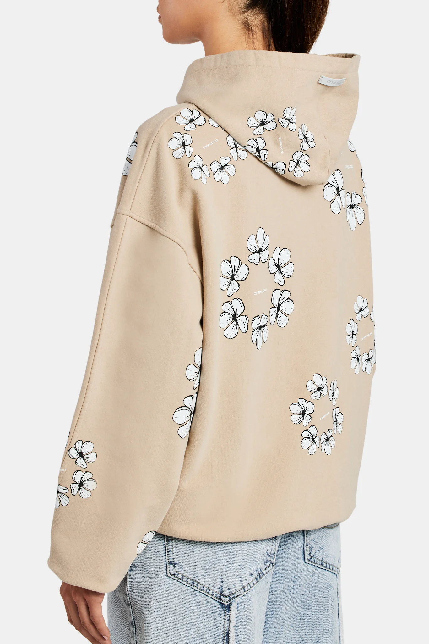 Floral Print Oversized Hoodie - Beige - Image 3