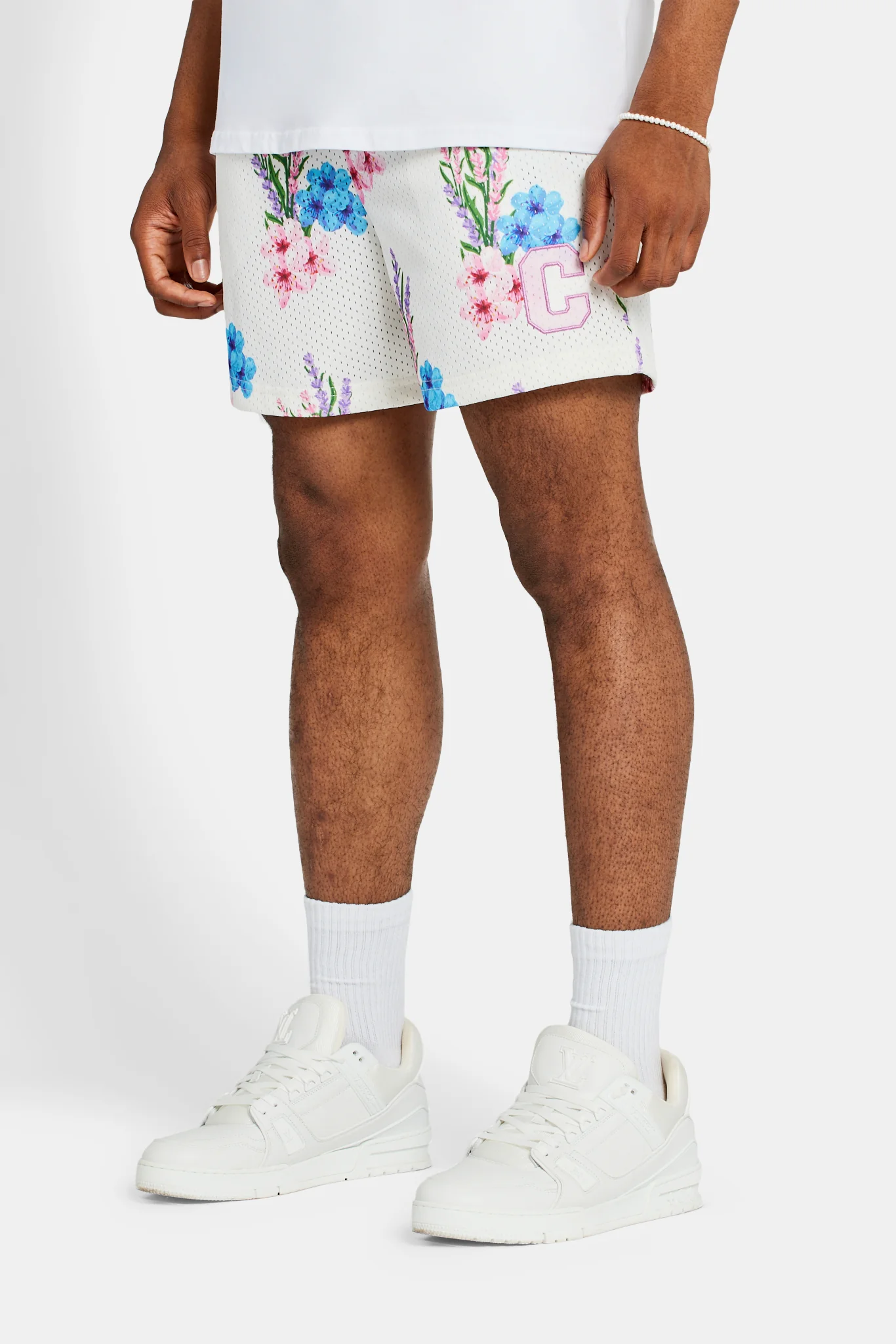 Floral Printed Mesh Short - Ecru - Image 2