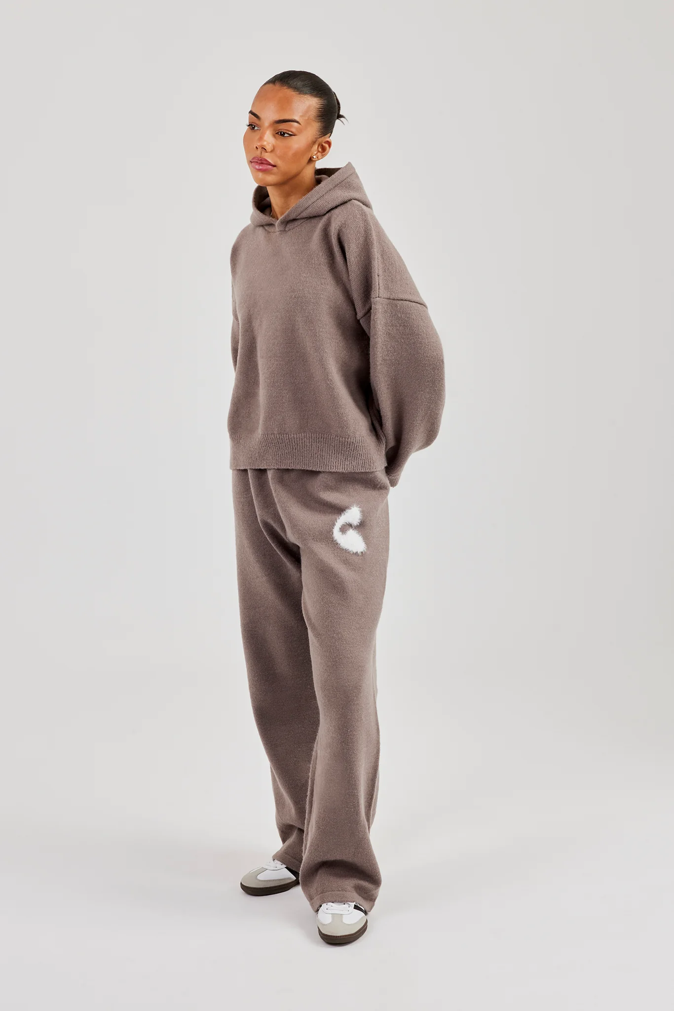 Fluffy Intarsia Boxy Hoodie - Taupe - Image 6