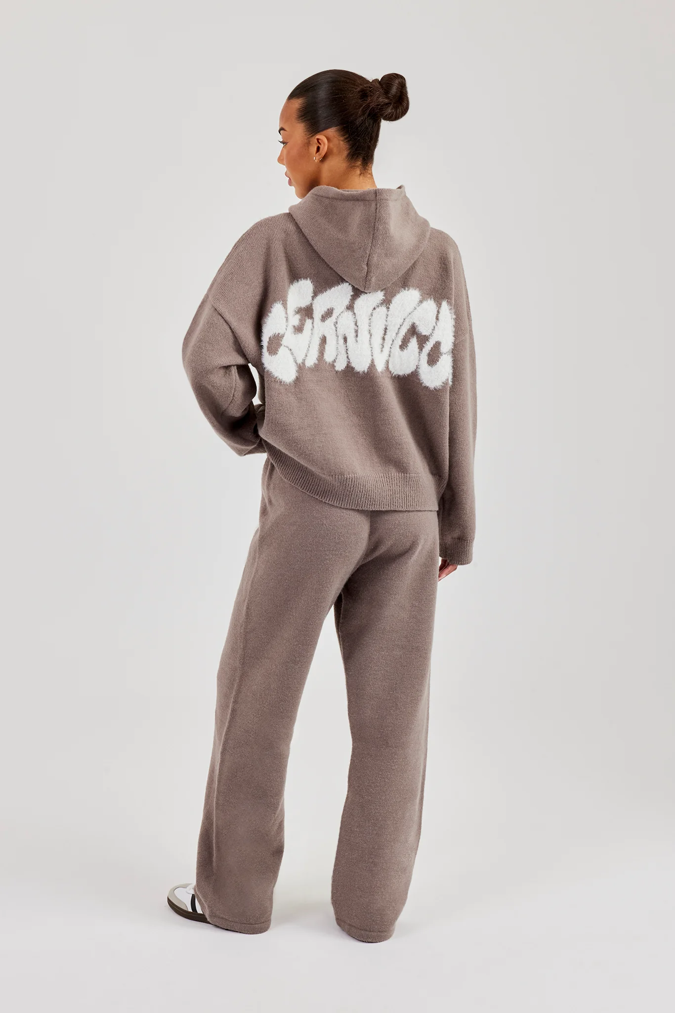 Fluffy Intarsia Boxy Hoodie - Taupe - Image 7