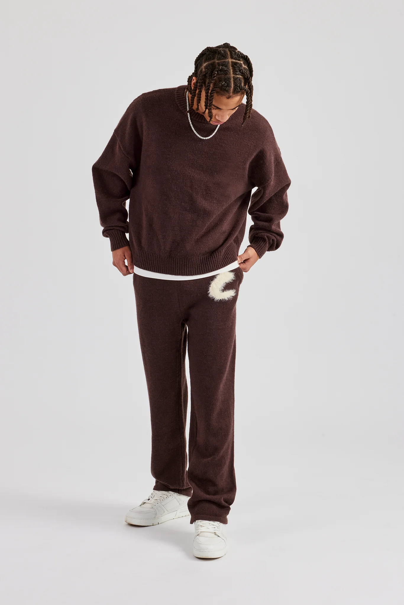 Fluffy Intarsia C Jogger - Chocolate - Image 2
