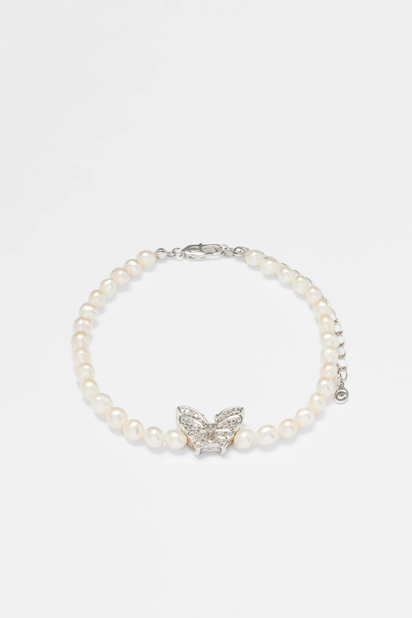 Freshwater Pearl and Iced Butterfly Bracelet