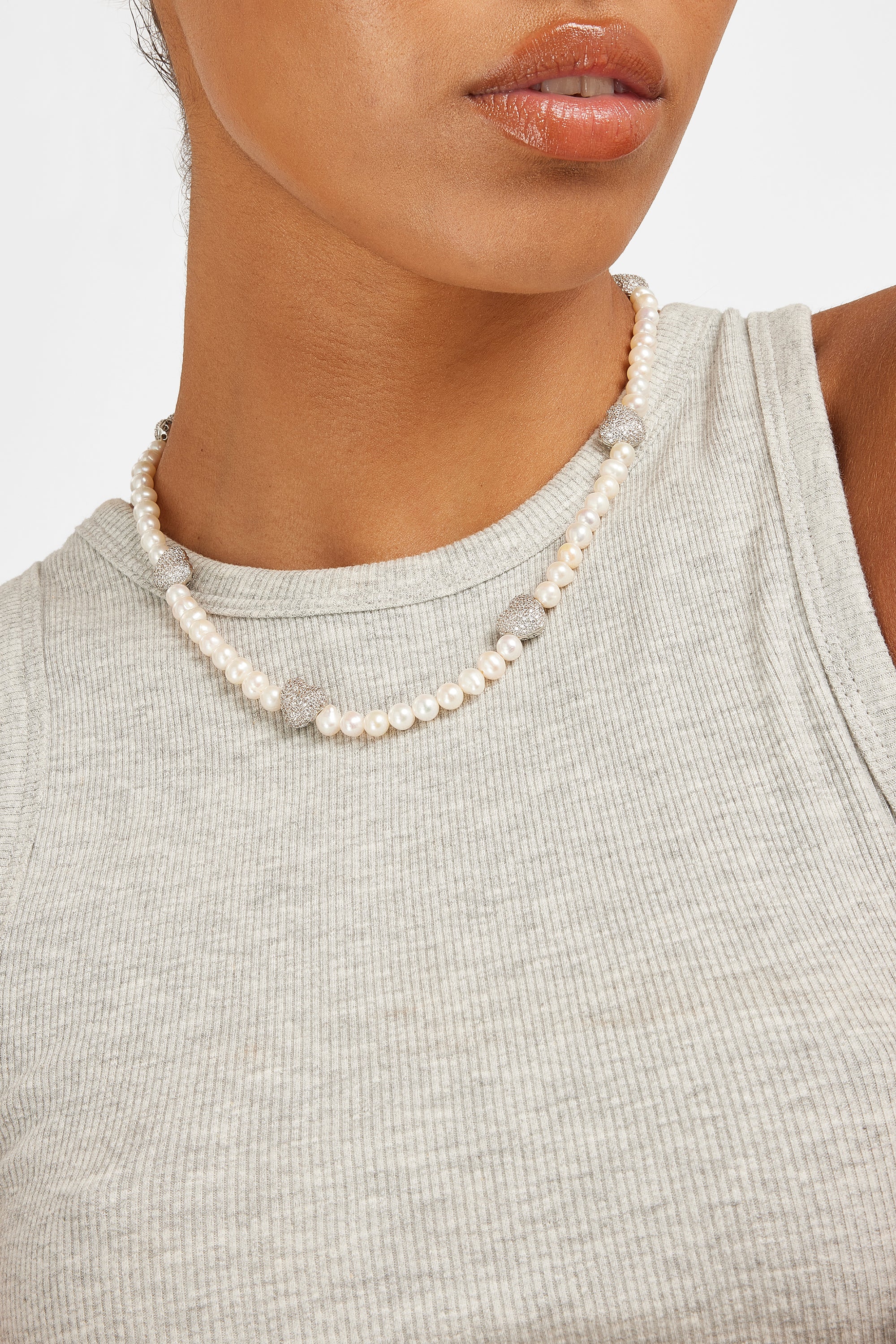 Freshwater Pearl and Iced Heart Necklace - Image 2