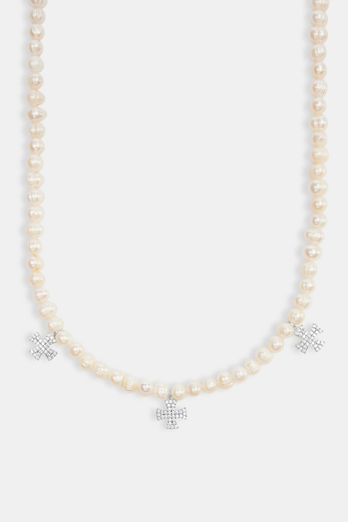 Freshwater Pearl Cross Drop Necklace - White - Image 2