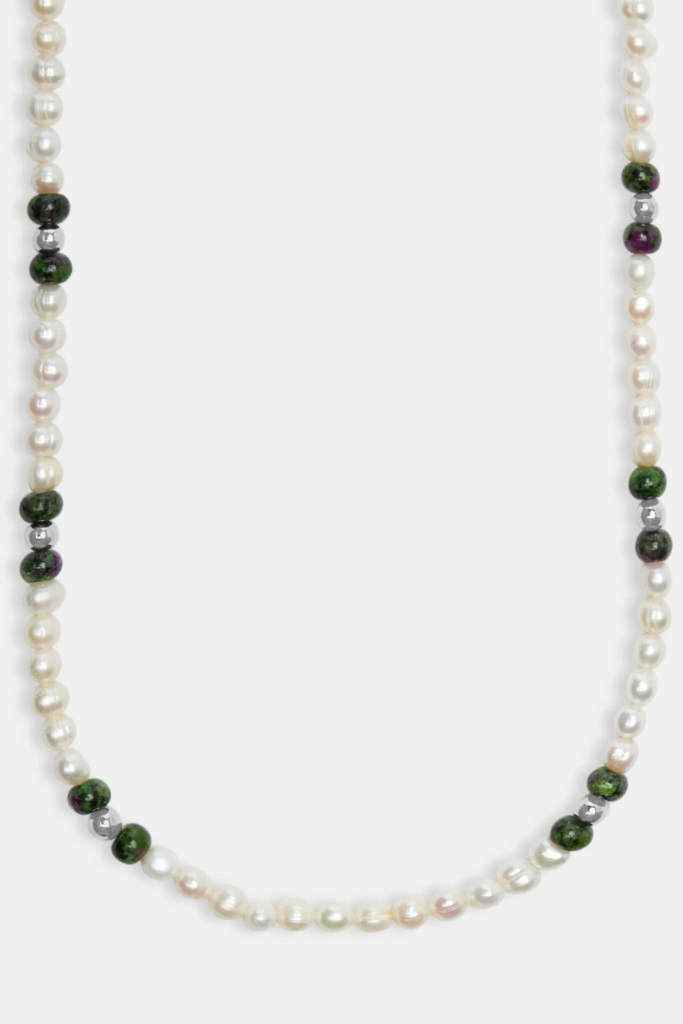 Freshwater Pearl & Green Stone Bead Necklace - Image 2