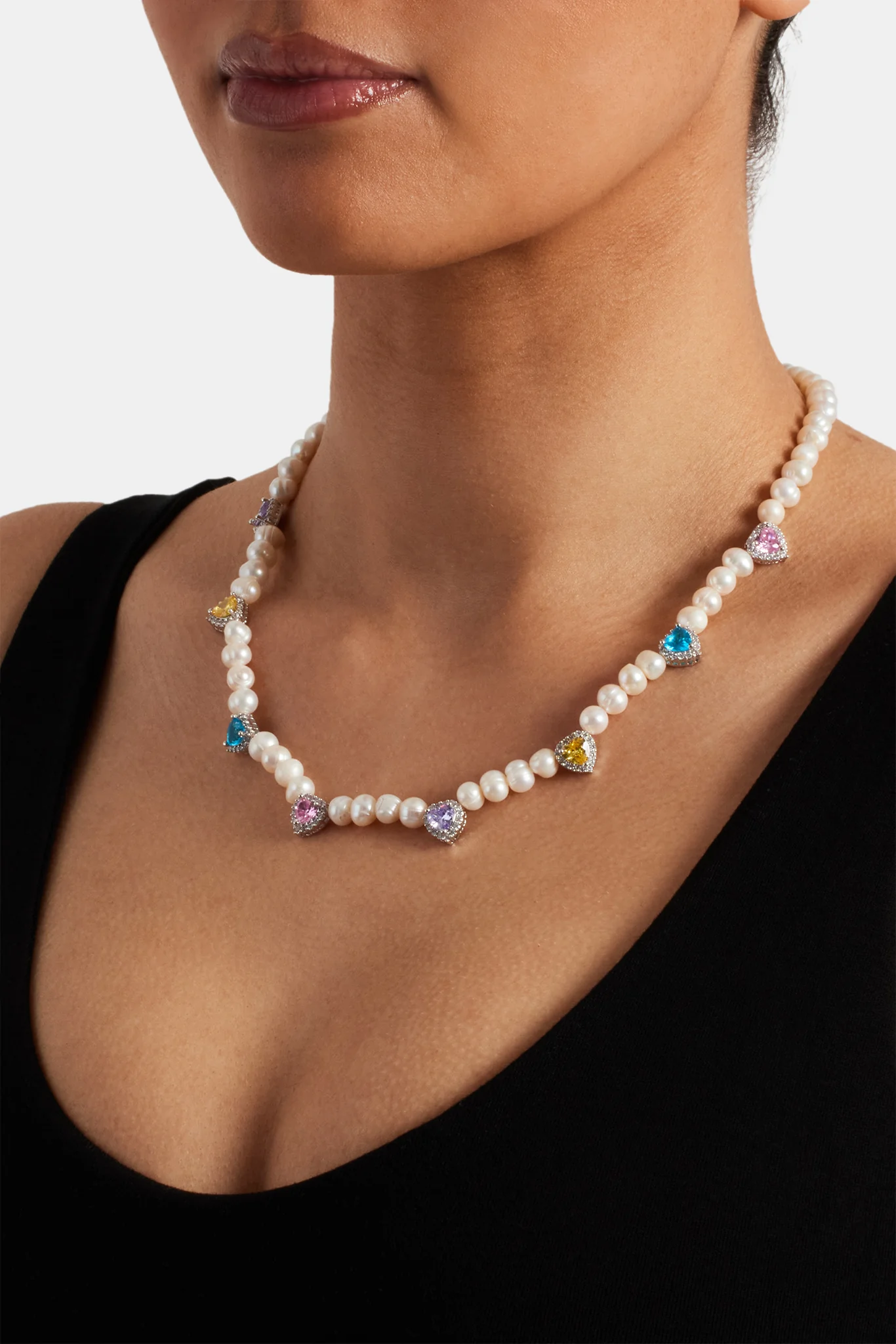 Freshwater Pearl Heart Gemstone Necklace - 6mm - Image 3