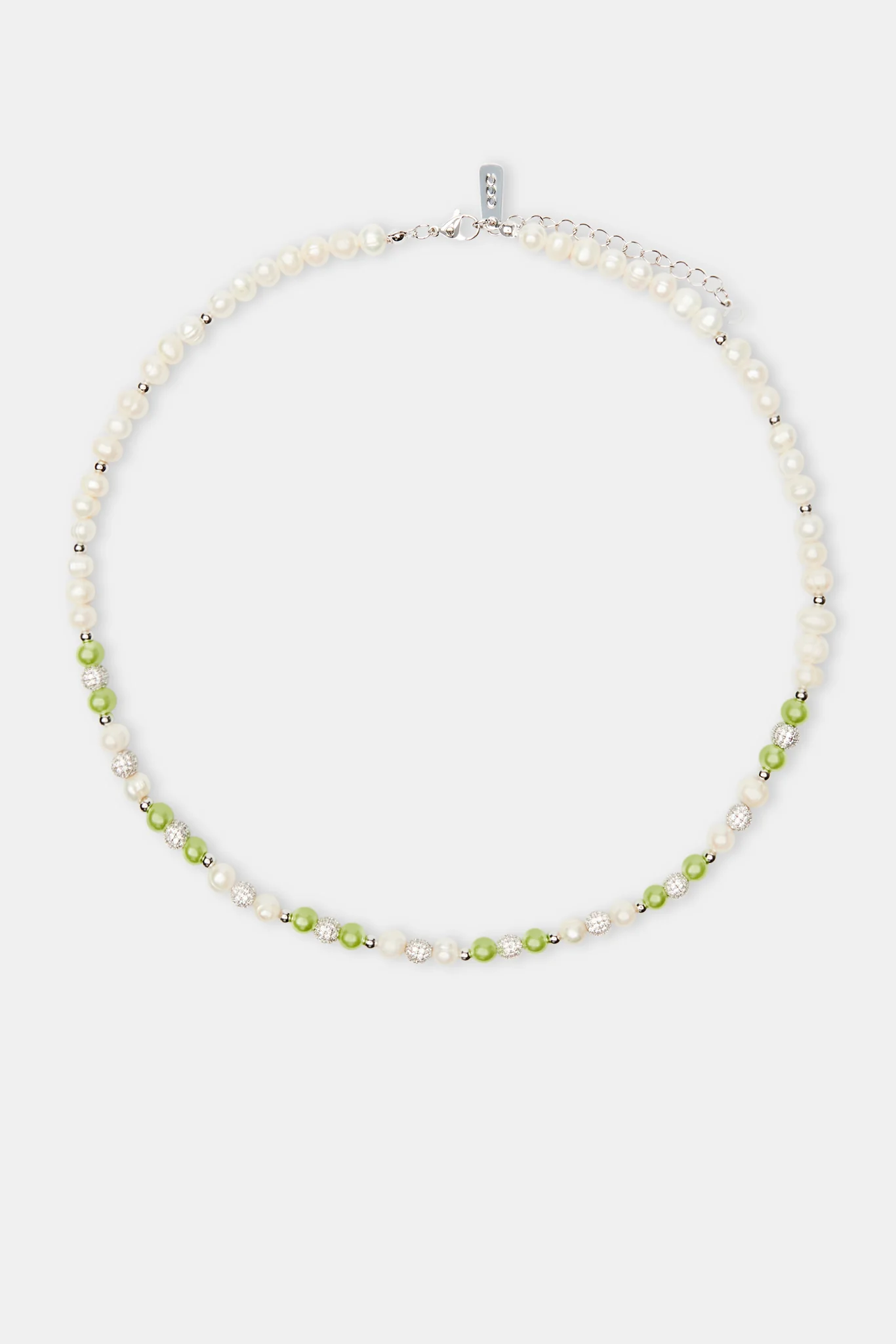 Freshwater Pearl Ice Ball & Green Bead Necklace - Image 4