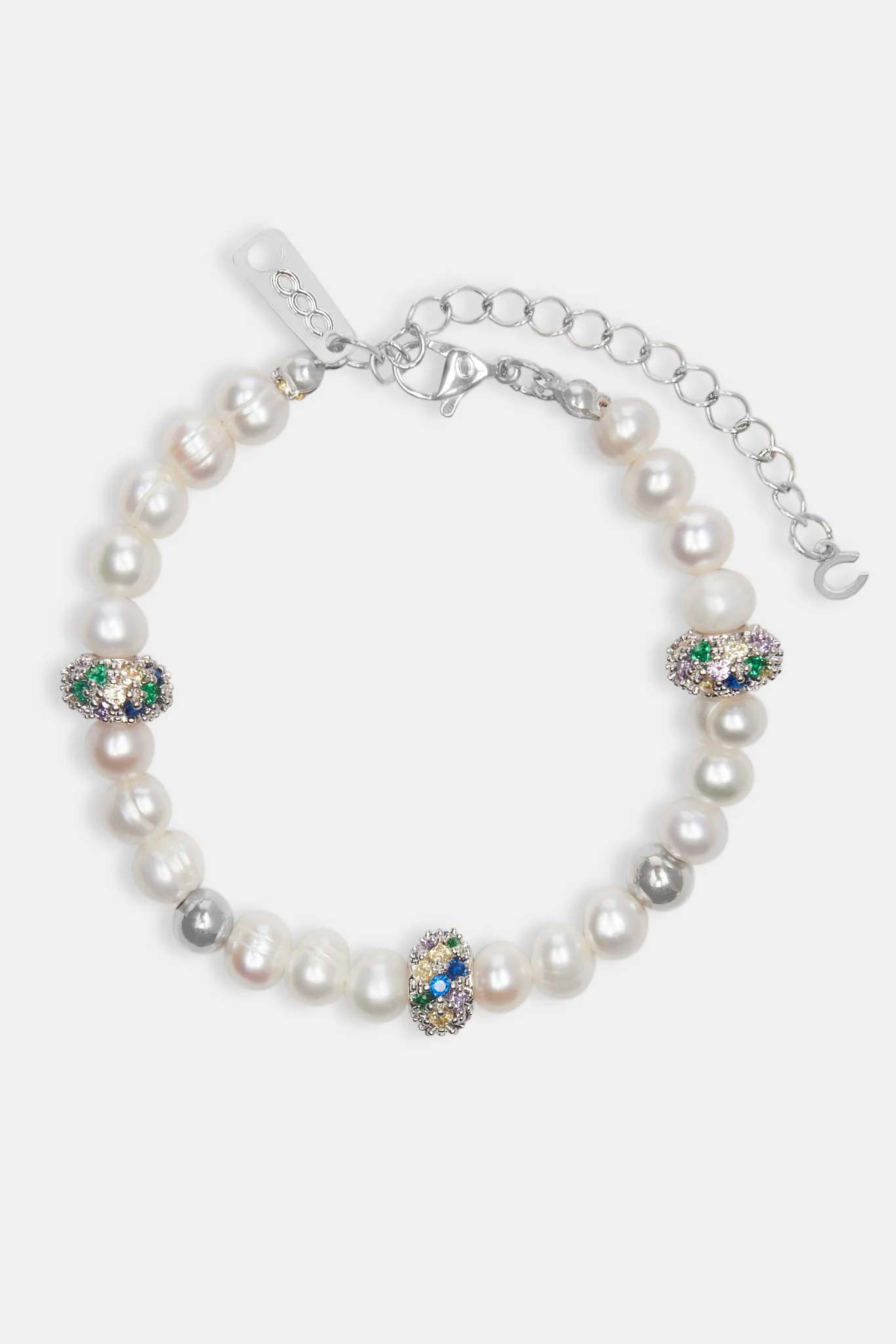 Freshwater Pearl & Multi Iced Ball Bracelet - Image 2