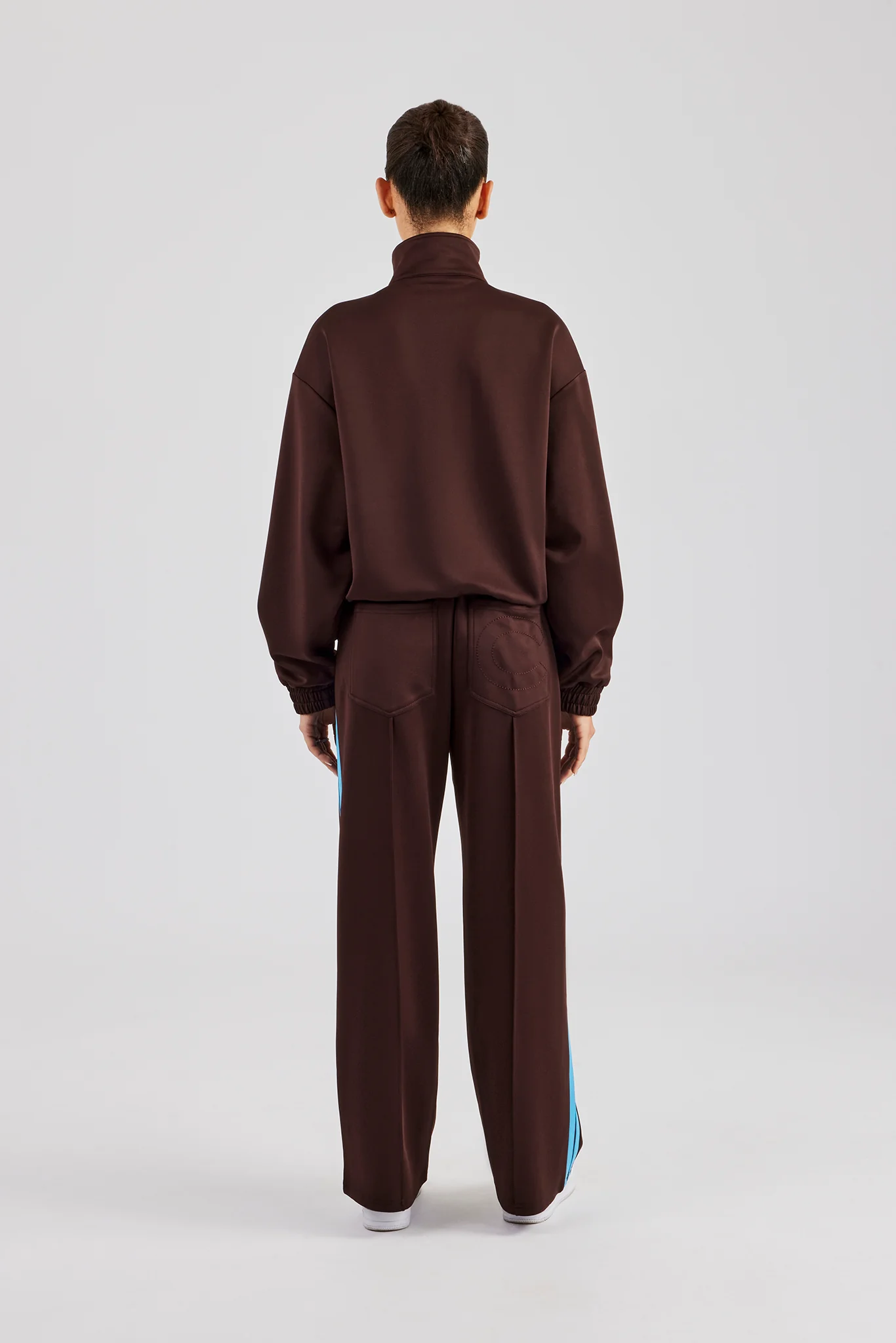 Funnel Neck Blue Taping Zip Through Tracksuit - Chocolate - Image 3