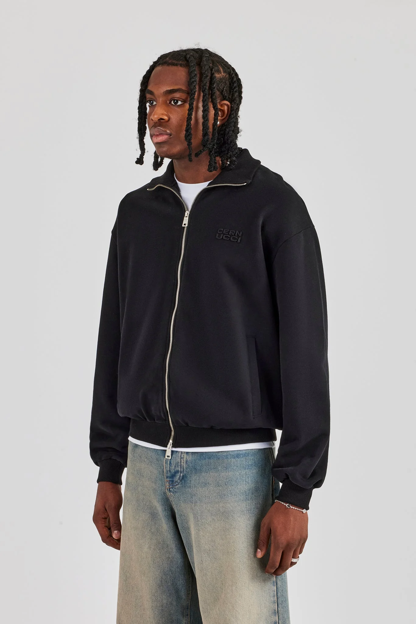 Funnel Neck Jersey Jacket - Black - Image 2