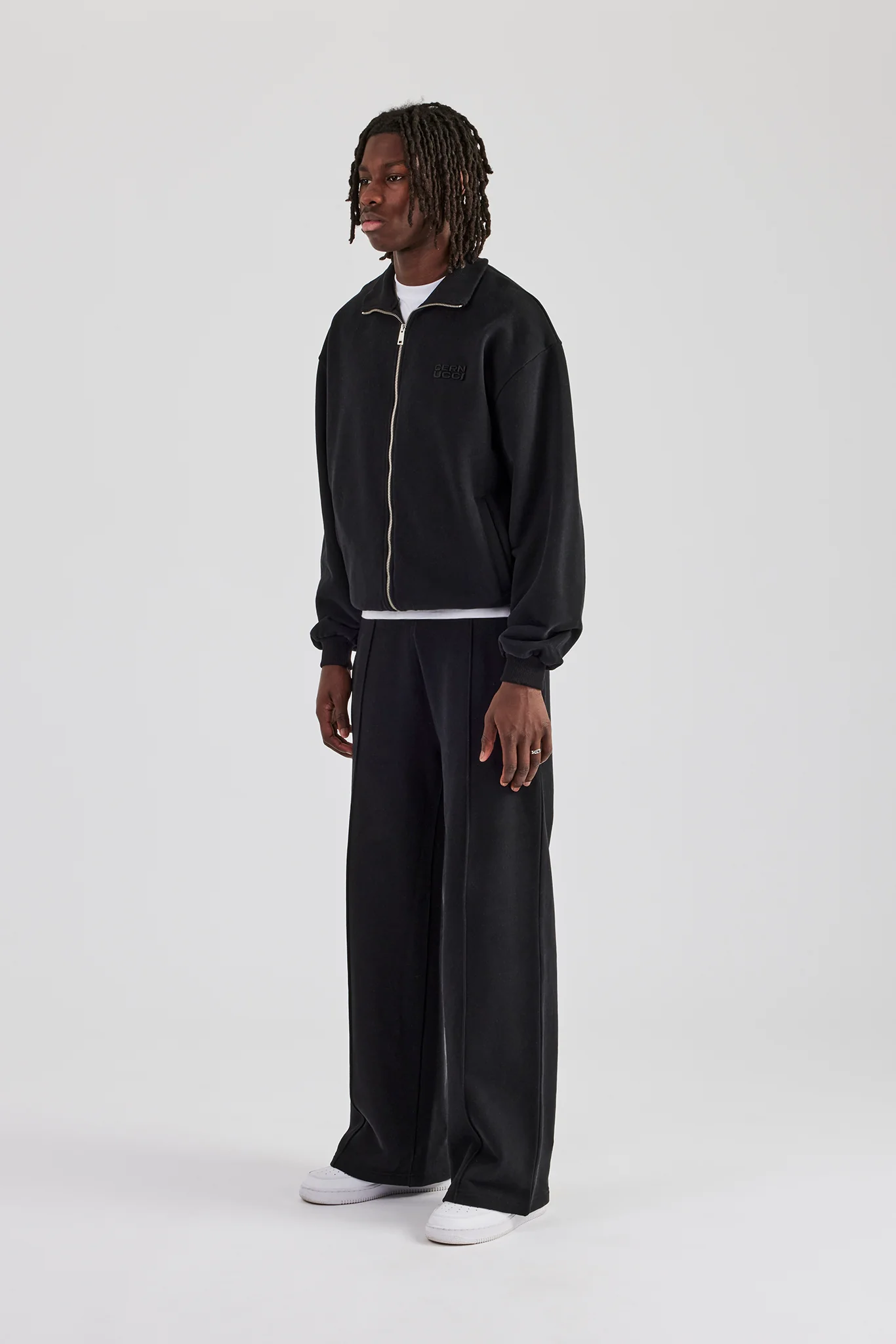 Funnel Neck Jersey Jacket & Straight Leg Trouser - Black - Image 2