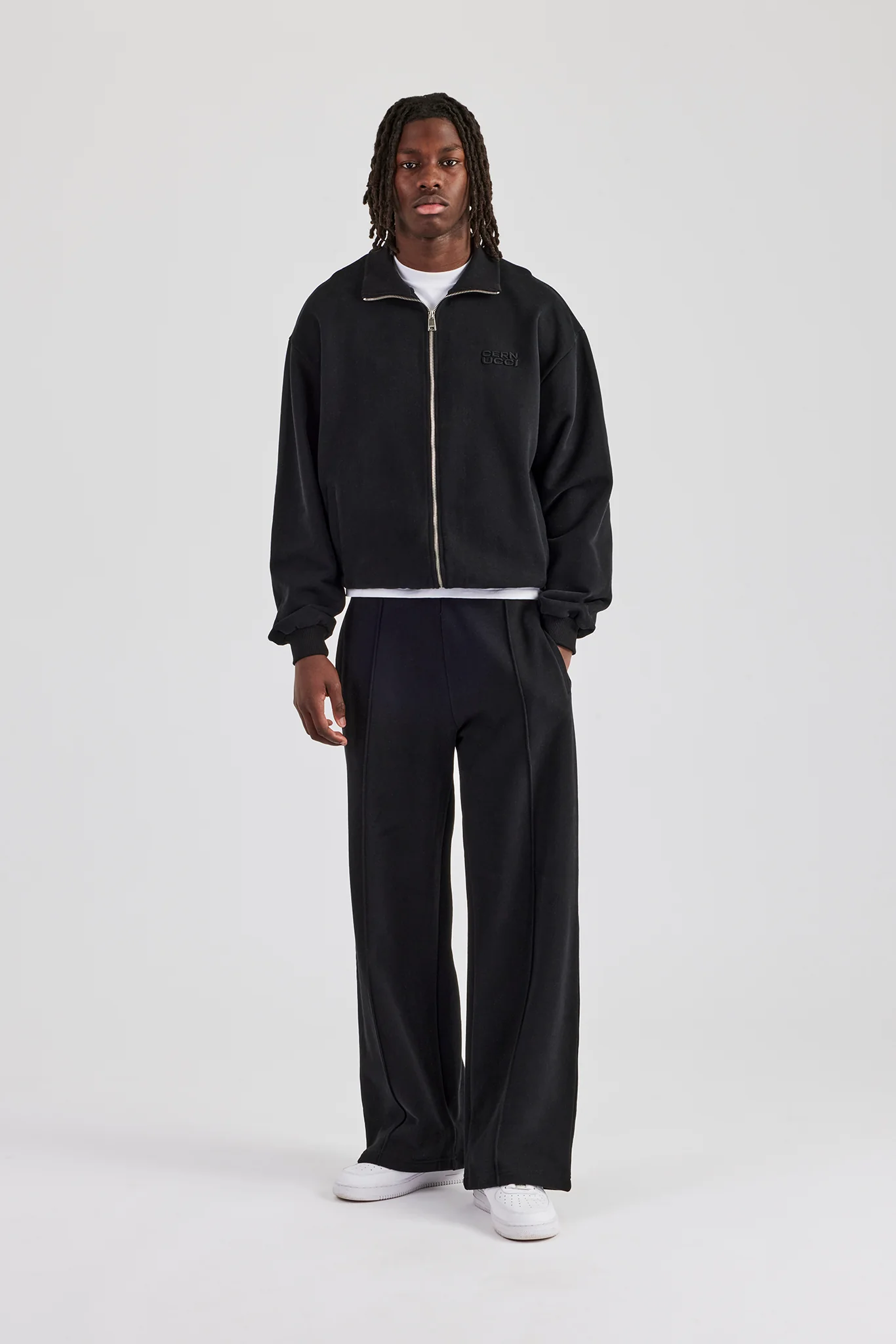 Funnel Neck Jersey Jacket & Straight Leg Trouser - Black - Image 4