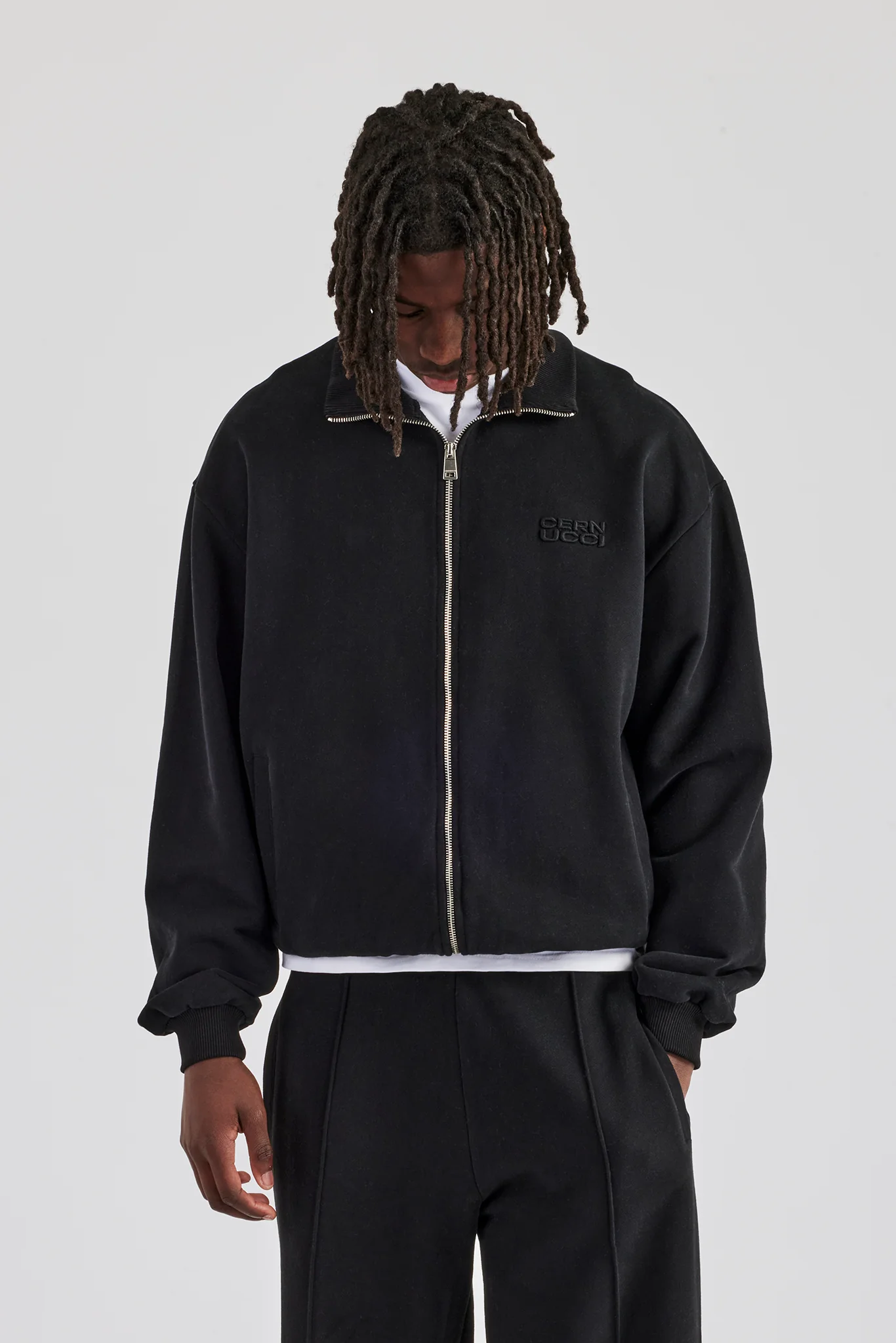Funnel Neck Jersey Jacket & Straight Leg Trouser - Black - Image 5