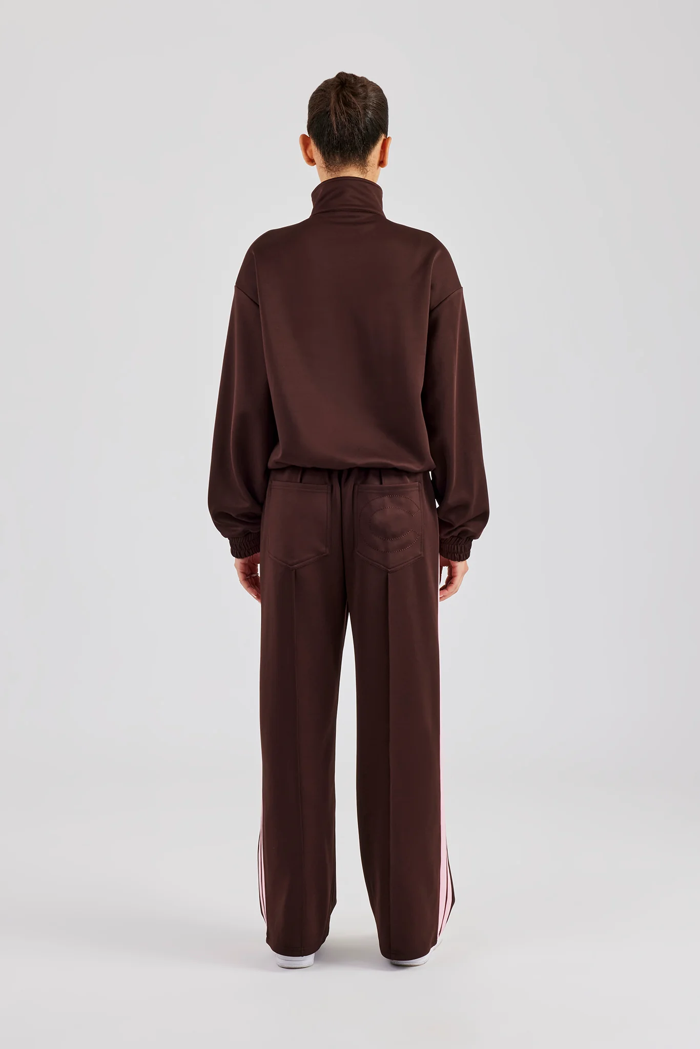 Funnel Neck Pink Taping Zip Through Tracksuit - Chocolate - Image 3