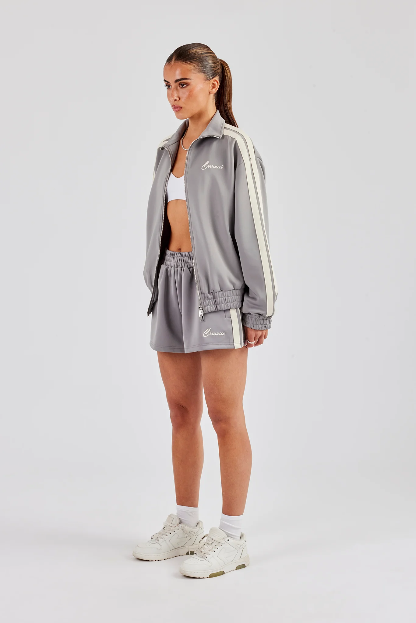 Funnel Neck Taping Jacket & Shorts - Grey - Image 5