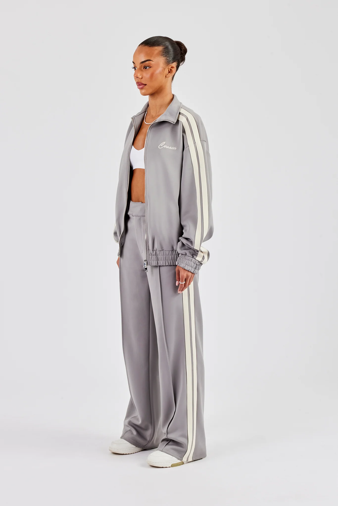 Funnel Neck Taping Jacket & Tailored Trouser - Grey - Image 2