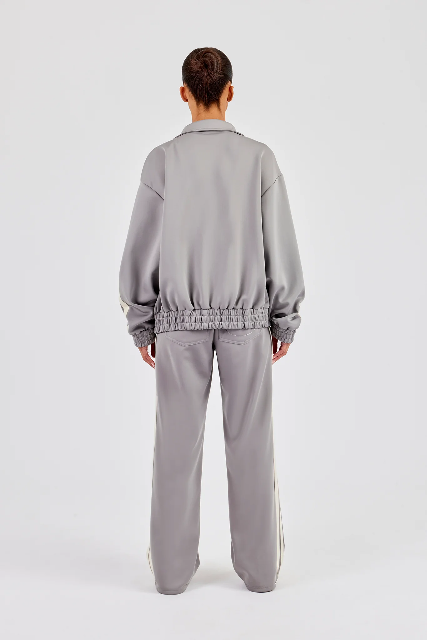 Funnel Neck Taping Jacket & Tailored Trouser - Grey - Image 3