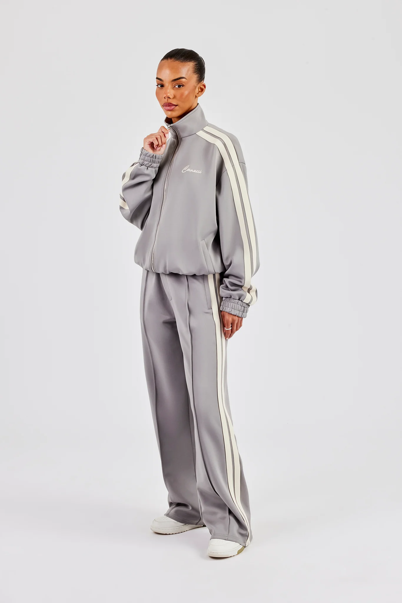 Funnel Neck Taping Jacket & Tailored Trouser - Grey - Image 4