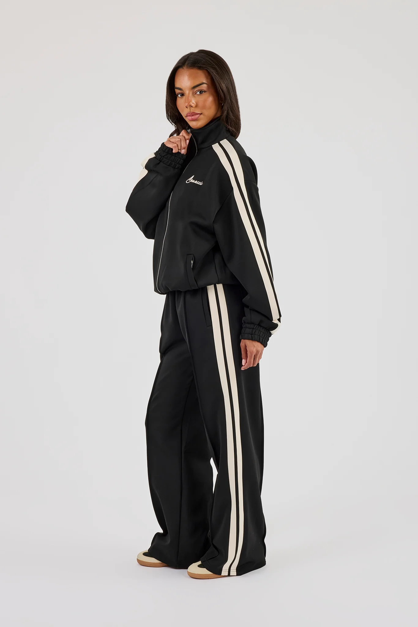 Funnel Neck Taping Jacket & Wide Leg Jogger - Black - Image 4