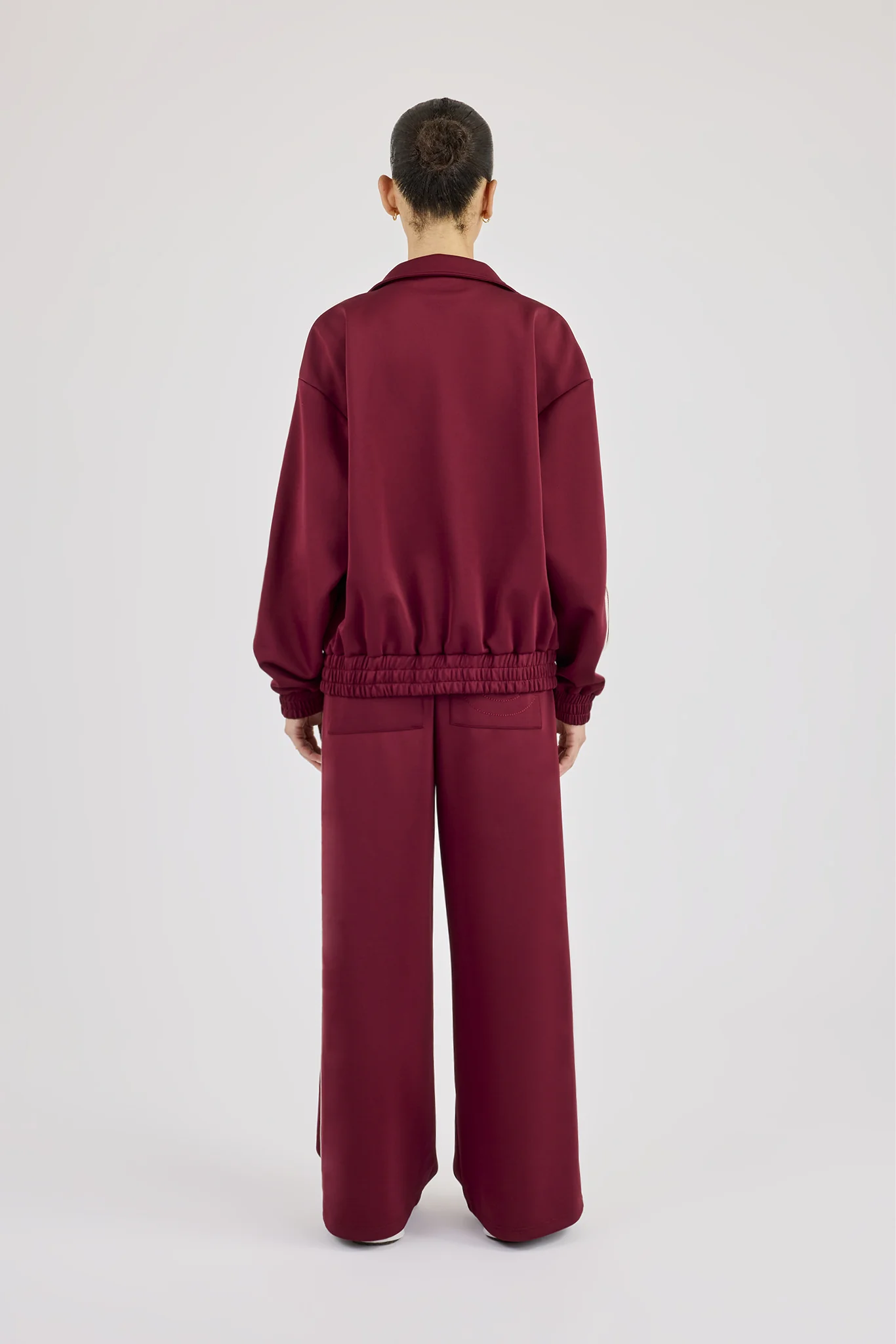 Funnel Neck Taping Track Jacket & Super Baggy Taping Pant - Burgundy - Image 3