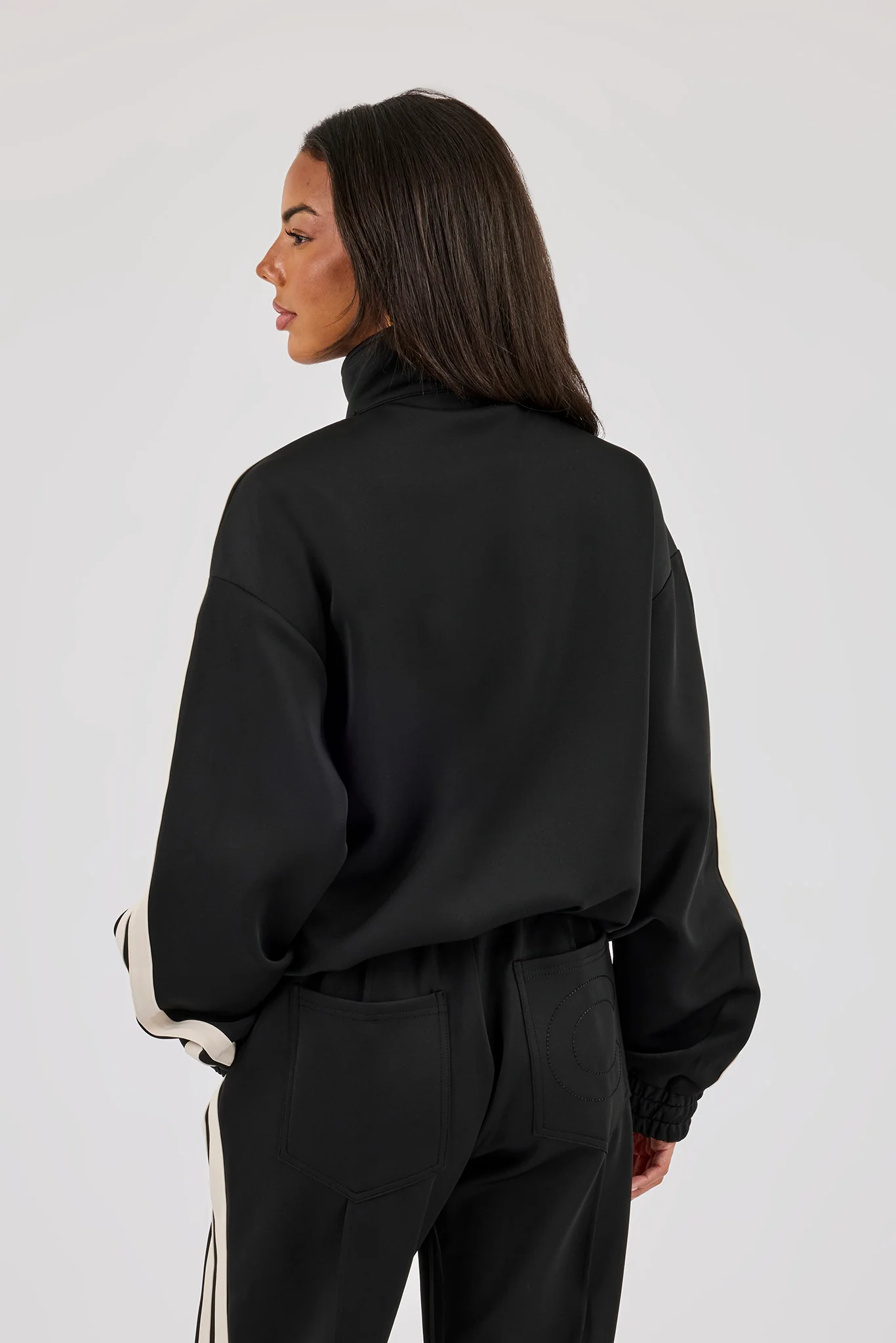 Funnel Neck Taping Zip Through Track Jacket - Black - Image 3