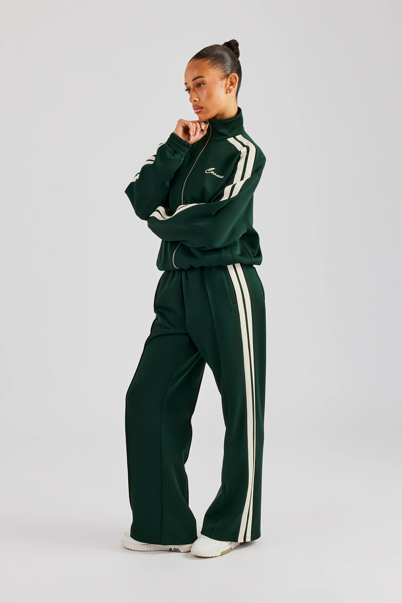 Funnel Neck Taping Zip Through Track Jacket - Bottle Green - Image 4